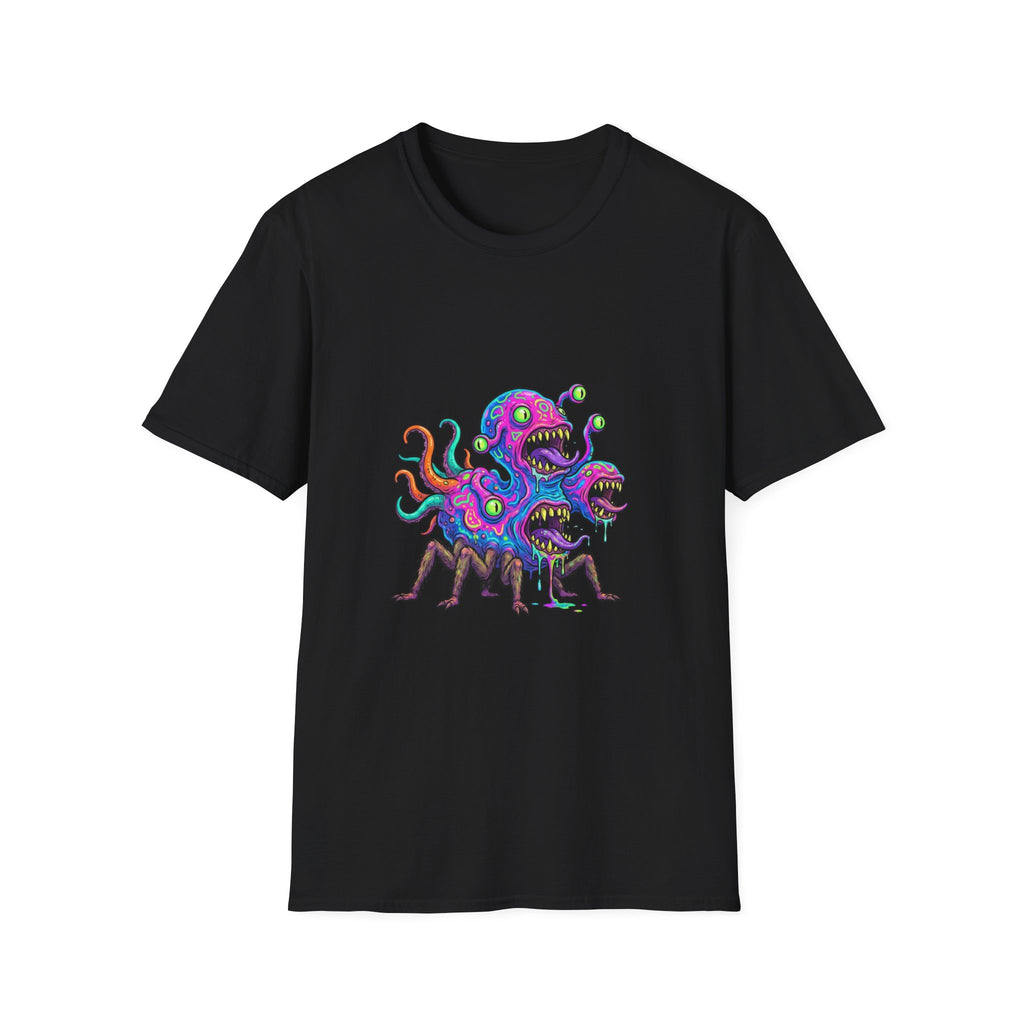 Monster Crew T-Shirt — Neon Three-Headed Alien Graphic Tee