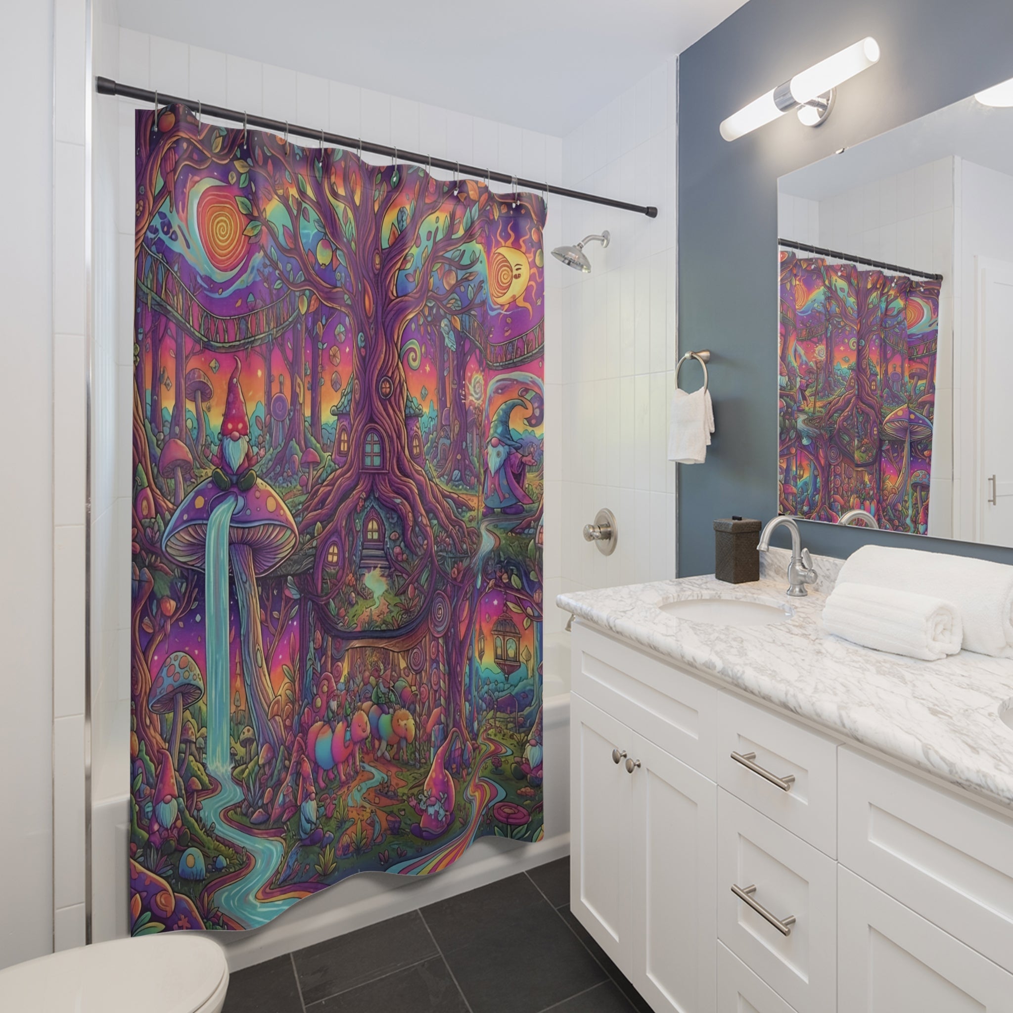 Trippy Forest Shower Curtain, Magical Bathroom Decor