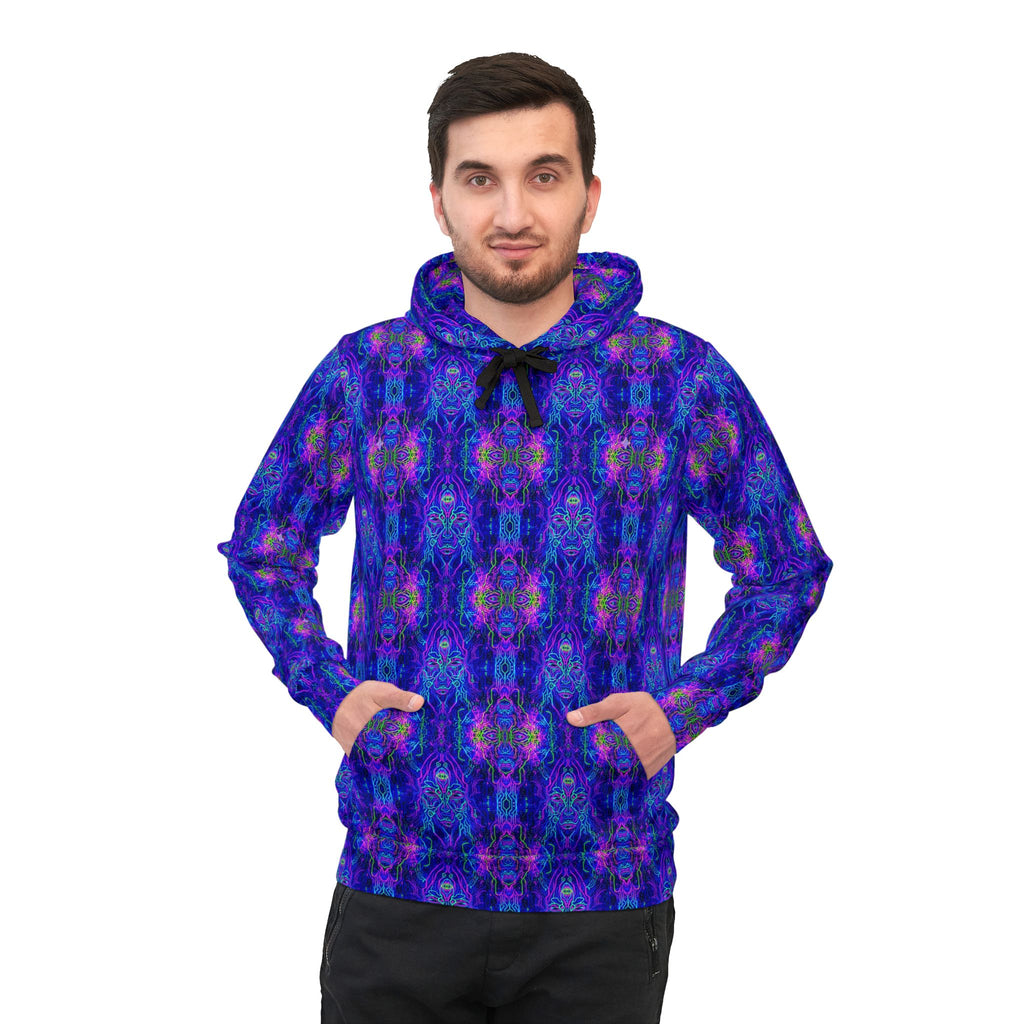 Blue Purple Kaleidoscope Athletic Hoodie — All-Over Print Psychedelic Pattern