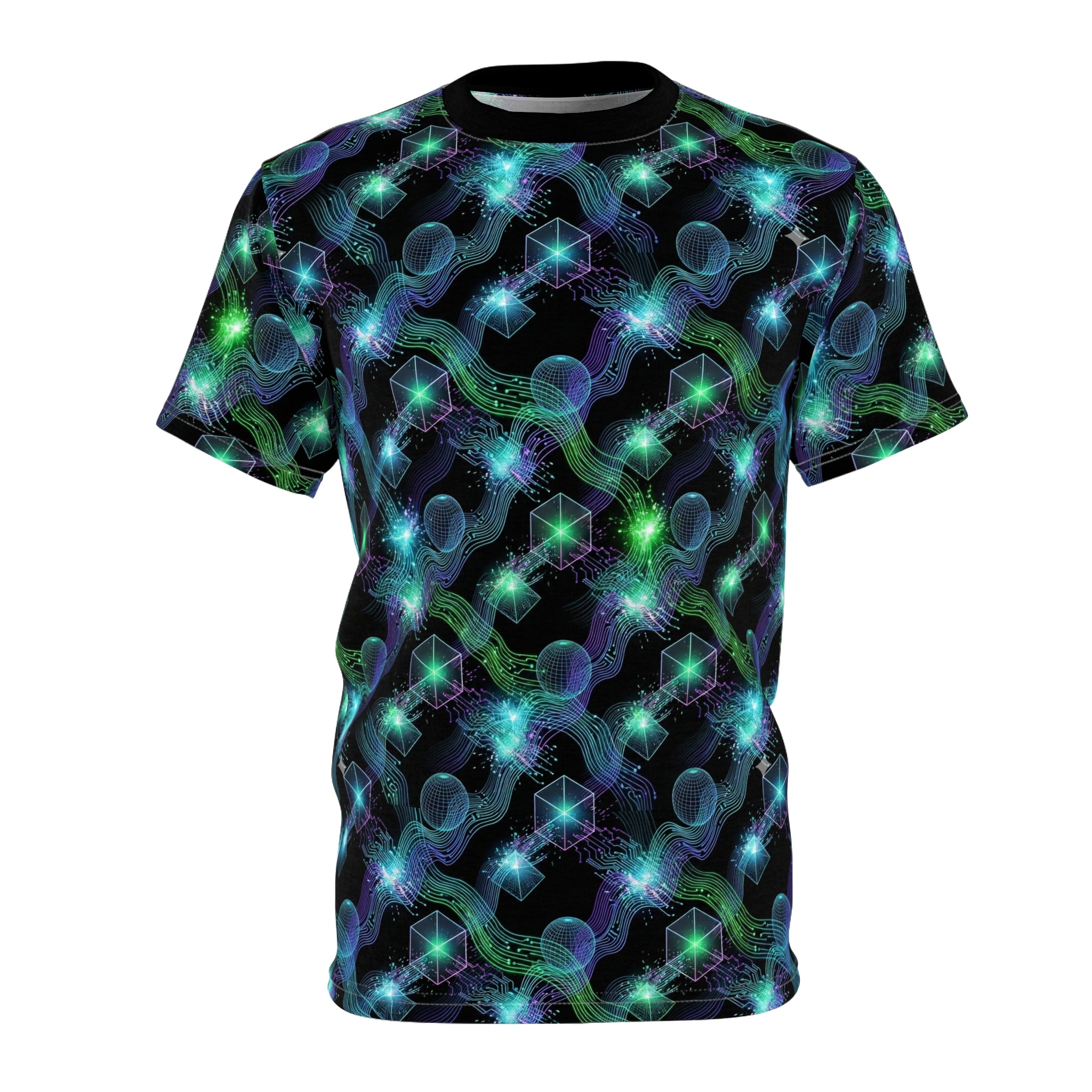 Galaxy Chain Pattern Tee — Neon Space All-Over Print T-Shirt