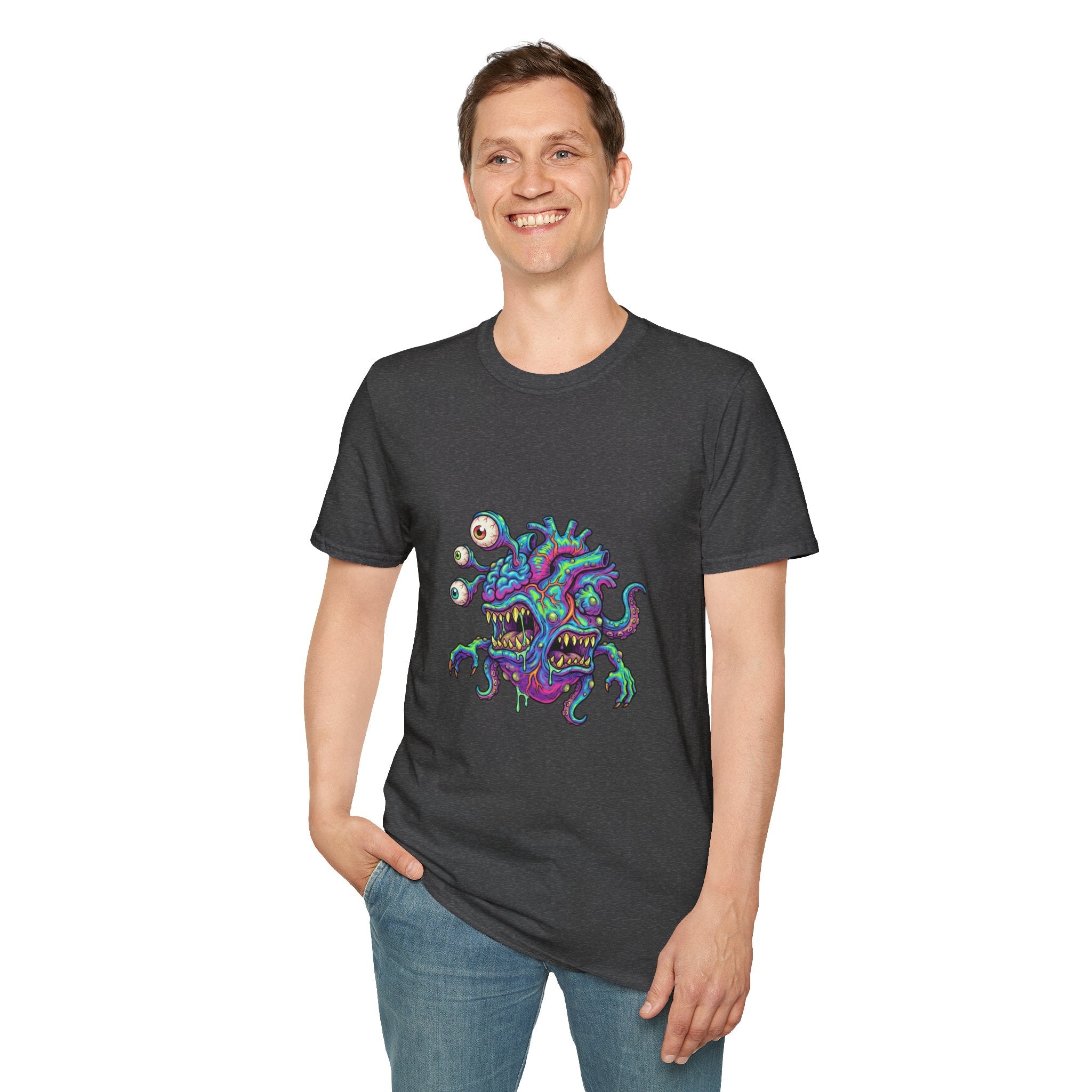 Monstrous Beholder Graphic T-Shirt — Neon D20 Fantasy RPG Monster Tee