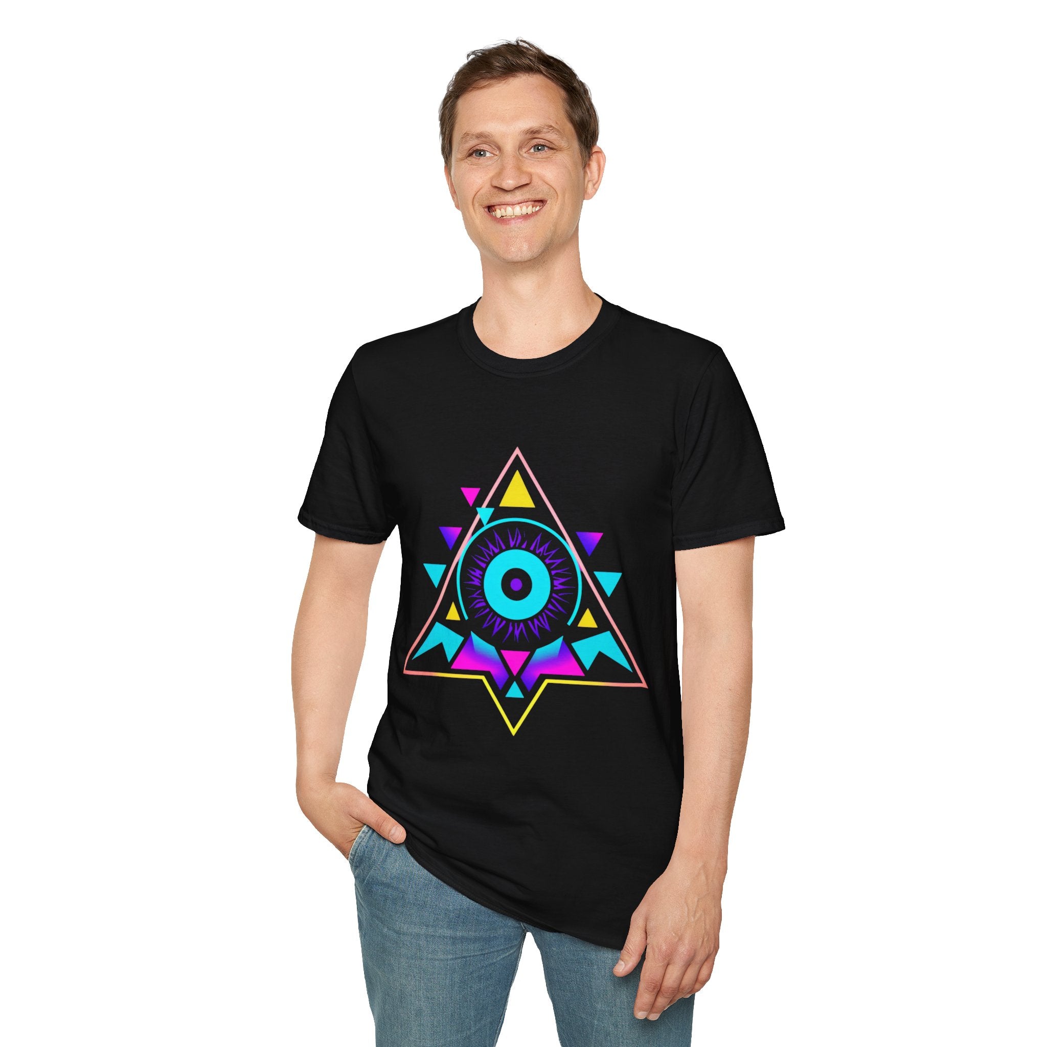 Vibrant Eye Graphic Unisex Softstyle T-Shirt, Bohemian Shirt, Festival Wear, Gift for Him/Her, Aesthetic Tee