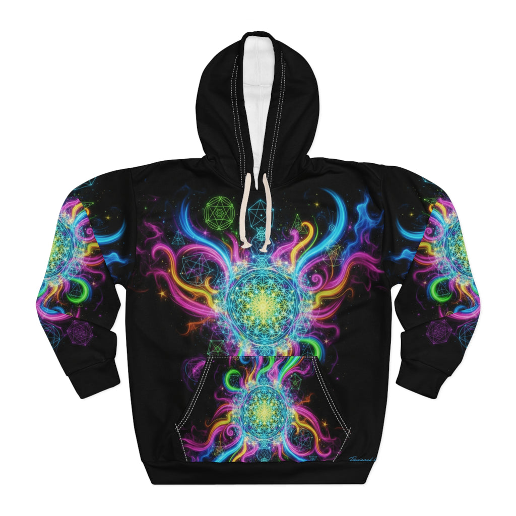 Colorful Cosmic Energy Hoodie, Unisex Pullover, Galaxy Print Sweatshirt, Festival Outfit, Psychedelic Apparel, Gift for Astronomers