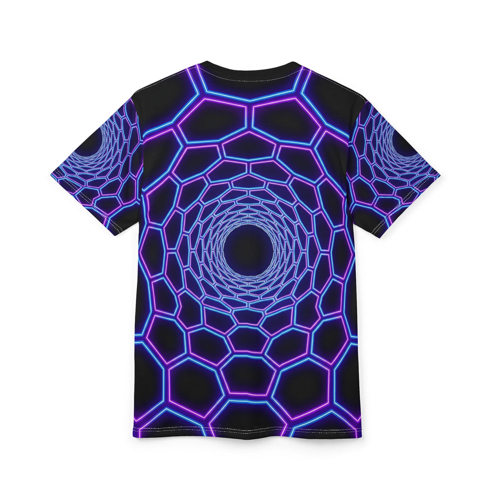 Neon Hex Tunnel Tee — Psychedelic Vortex All-Over Print T-Shirt
