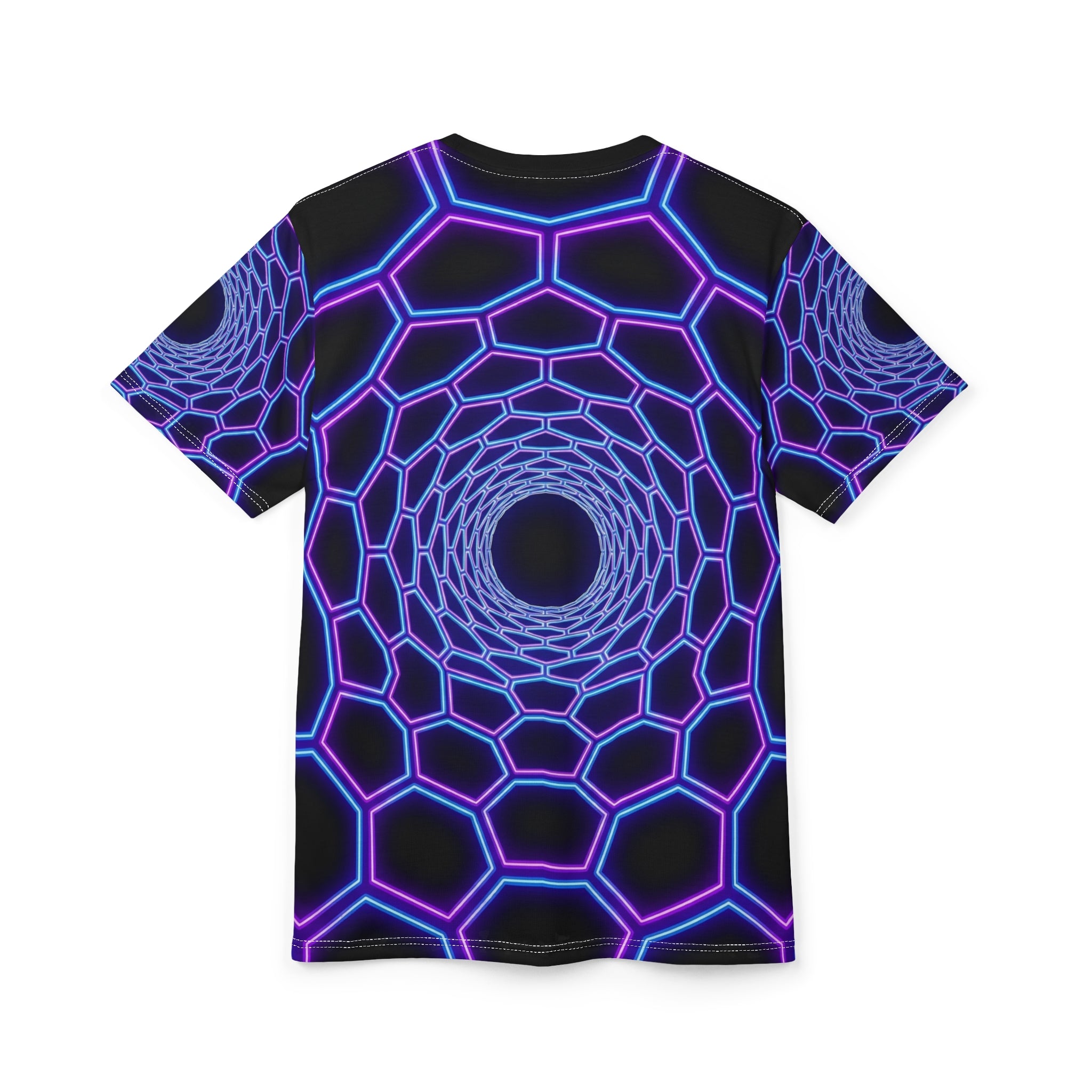 Neon Hex Tunnel Tee — Psychedelic Vortex All-Over Print T-Shirt