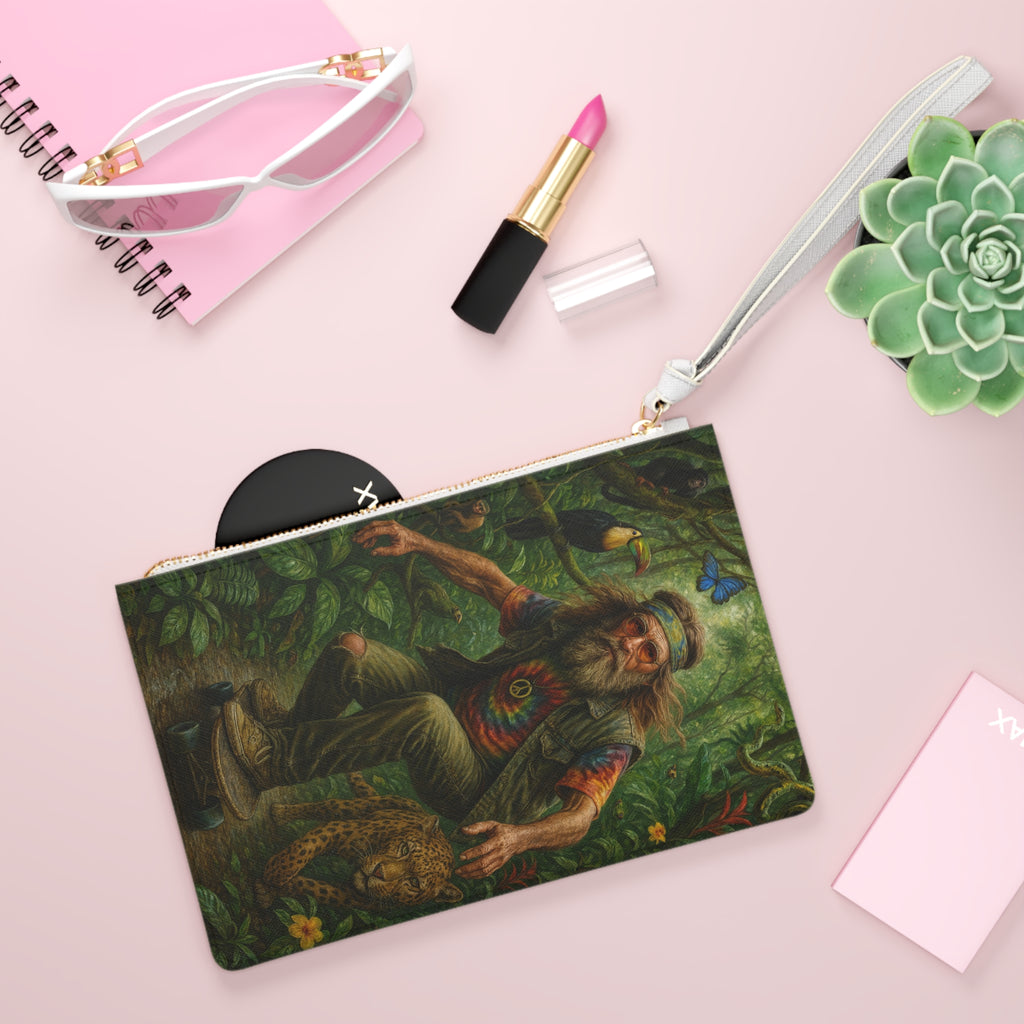 Skating Through, Bohemian Clutch Bag | Eco-Friendly Pouch, Tropical Vibe Accessories, Gift for Nature Lovers, Festival Bag, Boho Style Tote