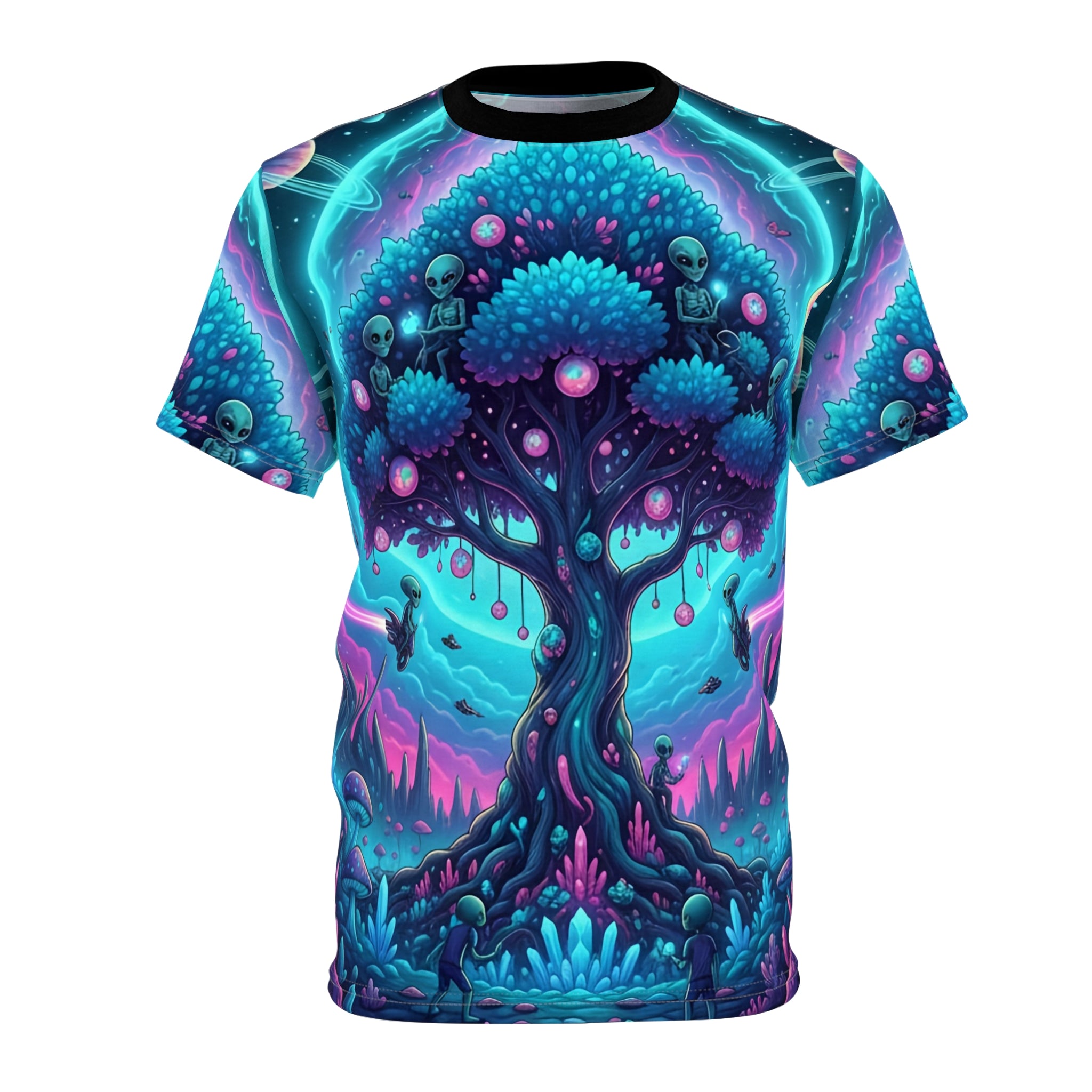 Cosmic Tree Unisex Cutting-Edge Tee – Vibrant AOP Design for Nature Lovers and Dreamers
