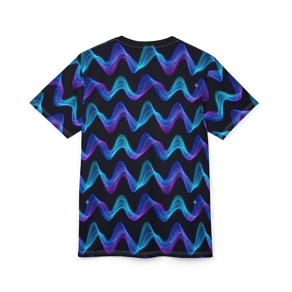 Neon Wave Graphic Tee — Blue & Purple All-Over Print