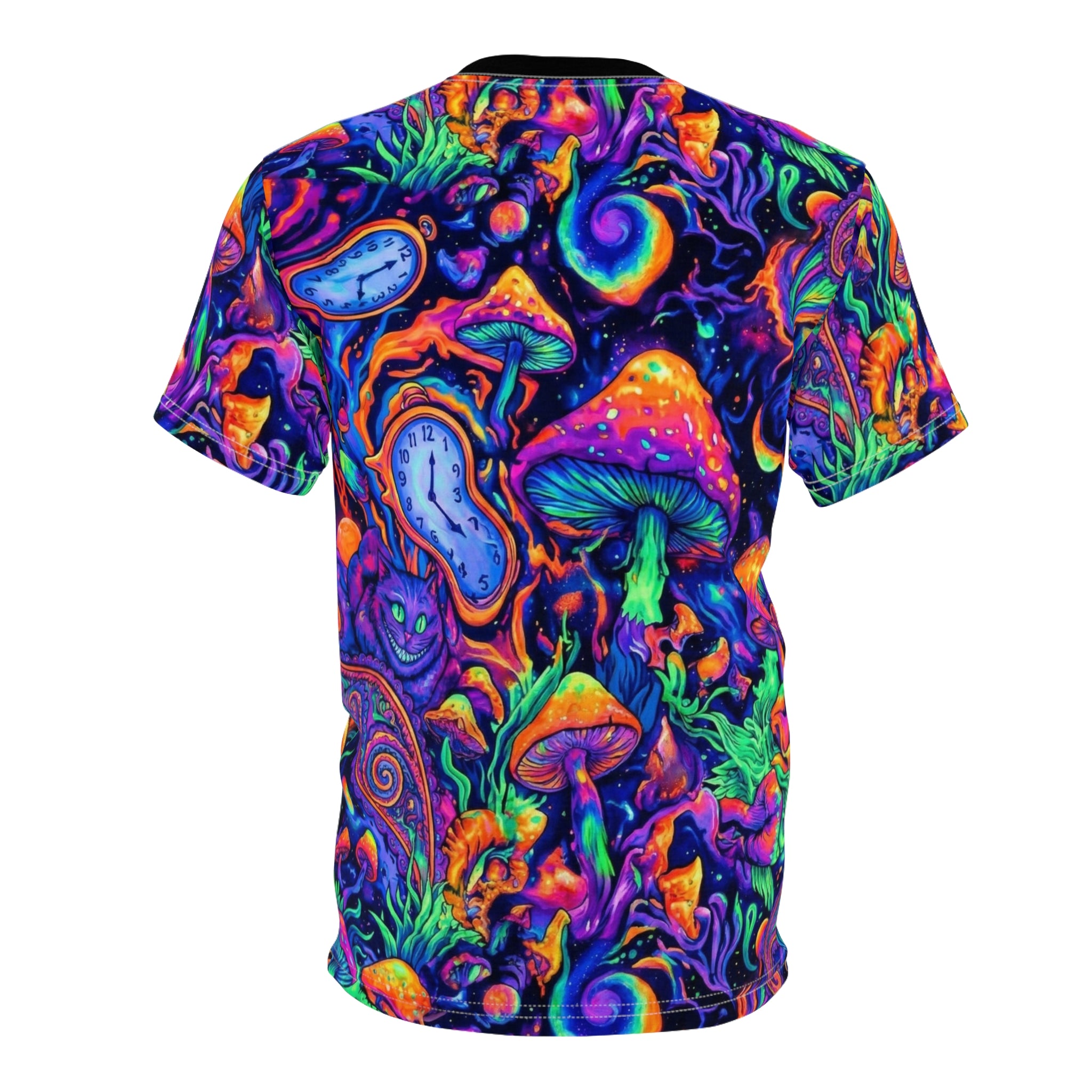 Psychedelic Mushroom All-Over Print Tee — Neon Trippy Fungi Shirt