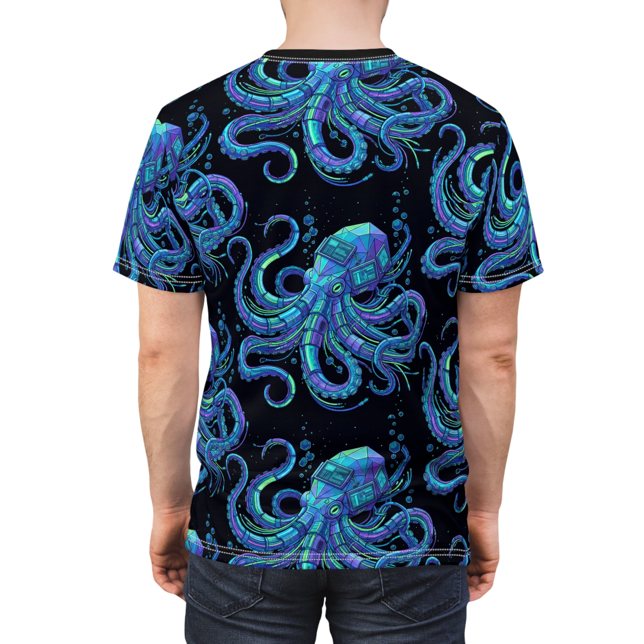 Blue Geometric Octopus All-Over Print Tee