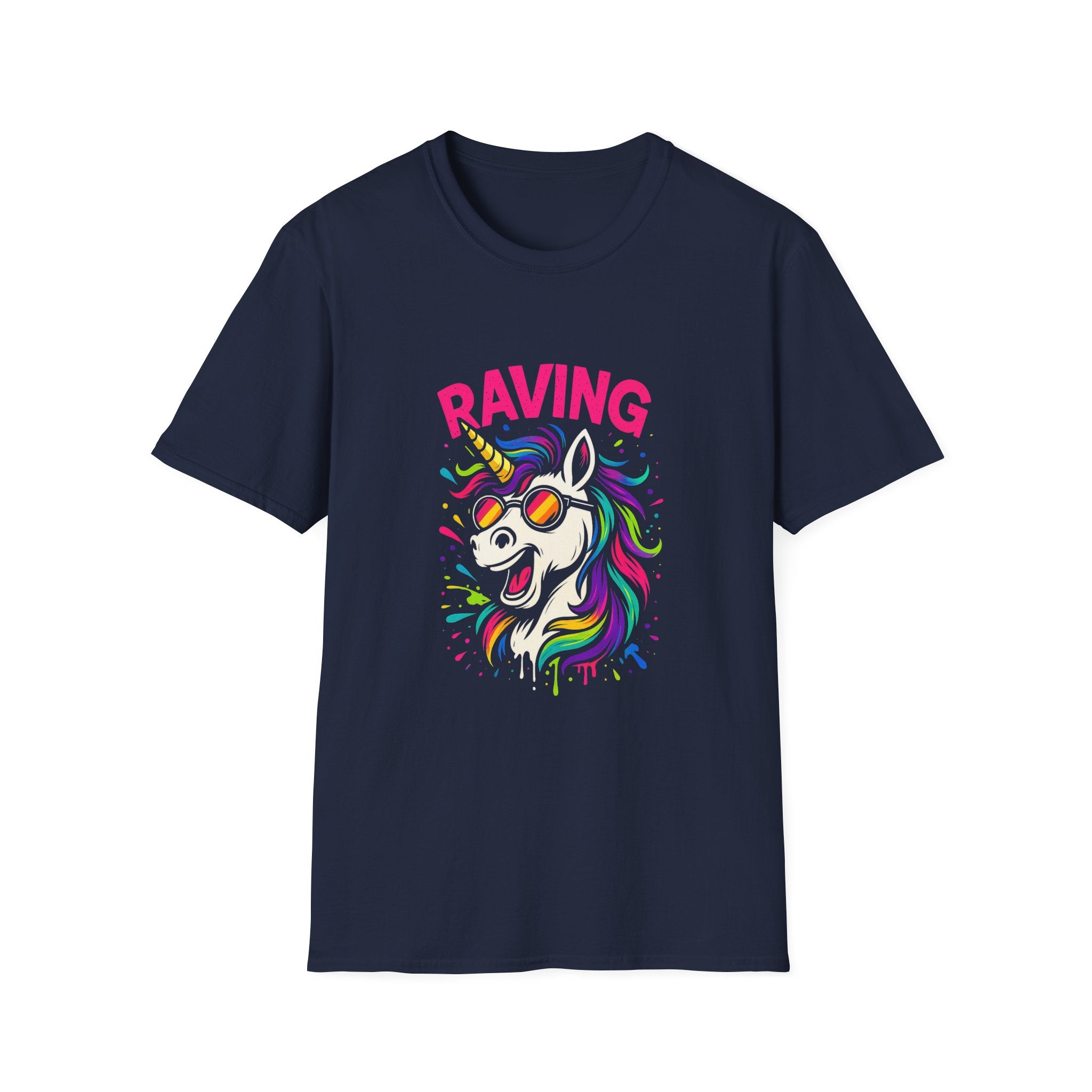 Colorful Raving Unicorn T-Shirt for Festivals, Unisex Graphic Tee, Party Shirt, Gift for Unicorn Lovers, Summer Wear