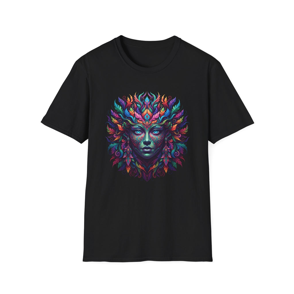 Mystic Forest Goddess T-Shirt — Colorful Psychedelic Leaf Face Tee