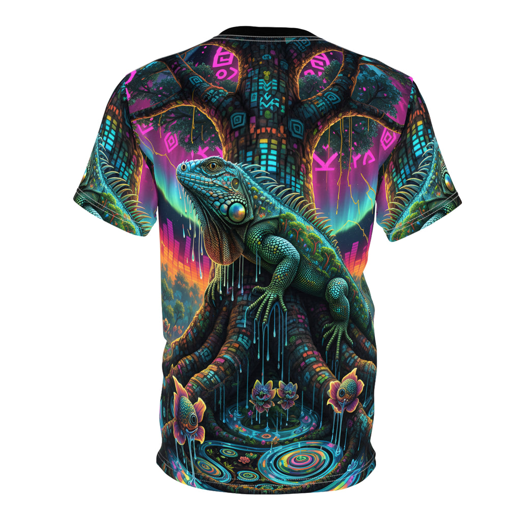 Psychedelic Iguana Tree Tee — Neon Fantasy All-Over Print