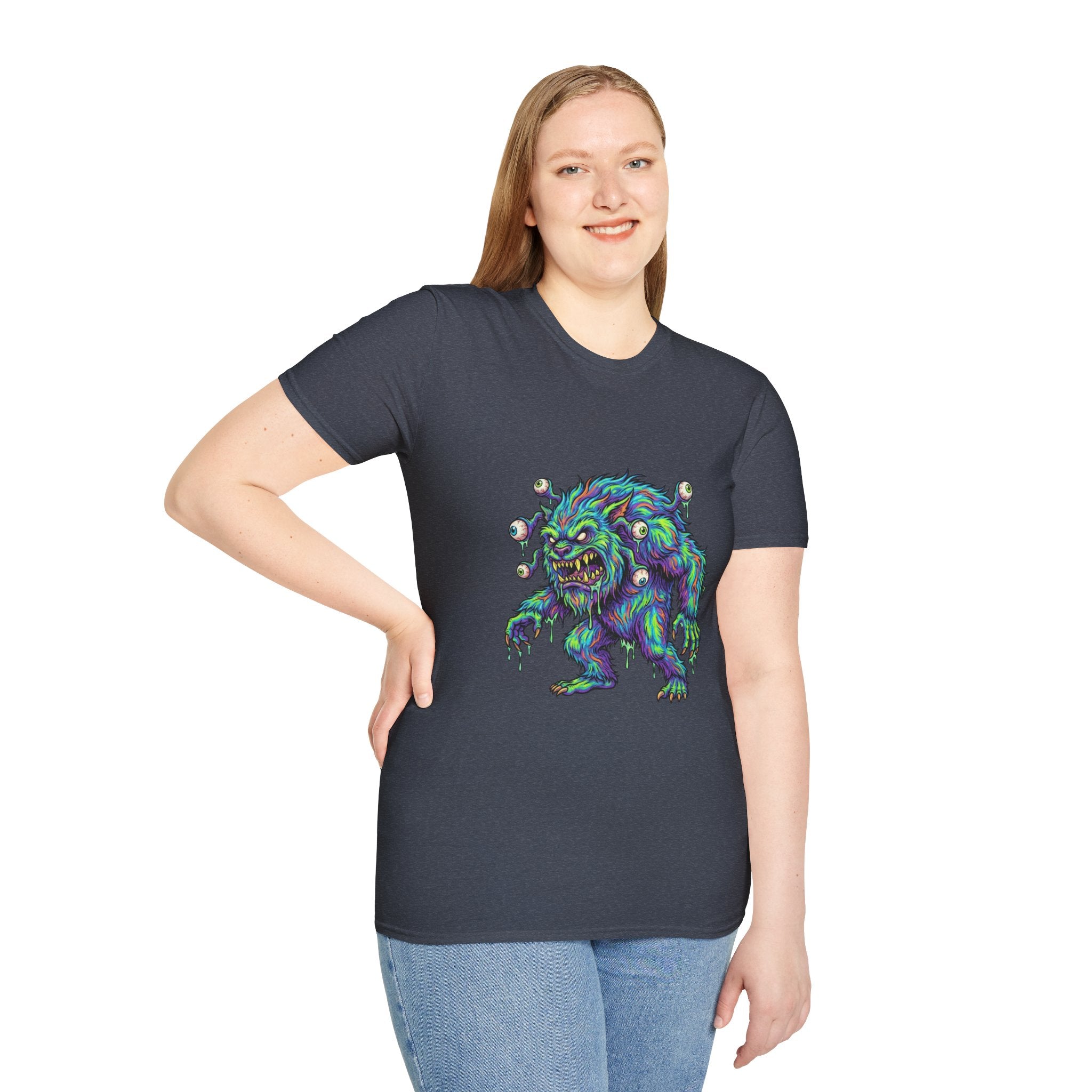 Monster Graphic T-Shirt — Neon Cyclops Beast Horror Tee