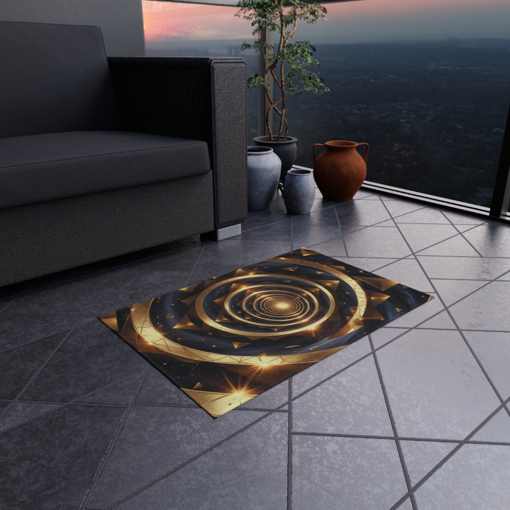 Elegant Geometric Outdoor Rug, Patio Decor