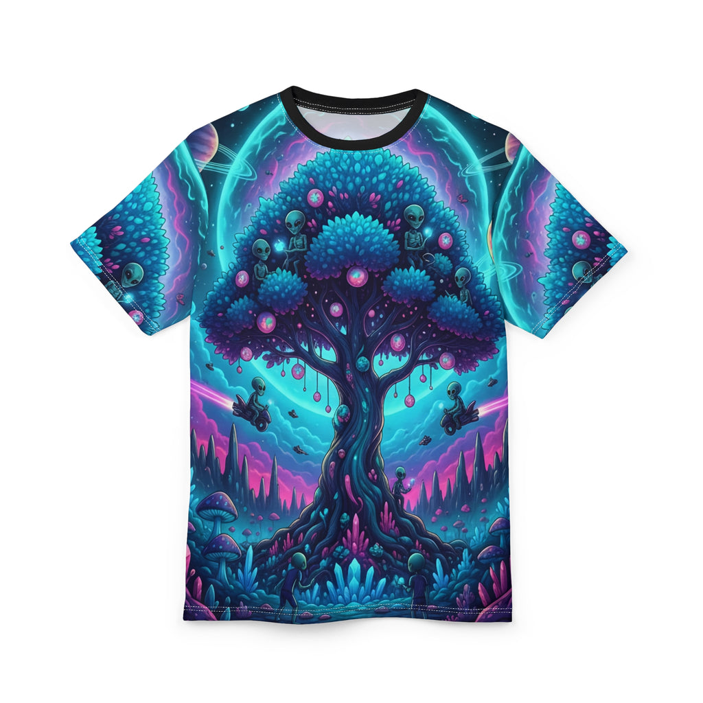 Cosmic Tree Unisex Cutting-Edge Tee – Vibrant AOP Design for Nature Lovers and Dreamers
