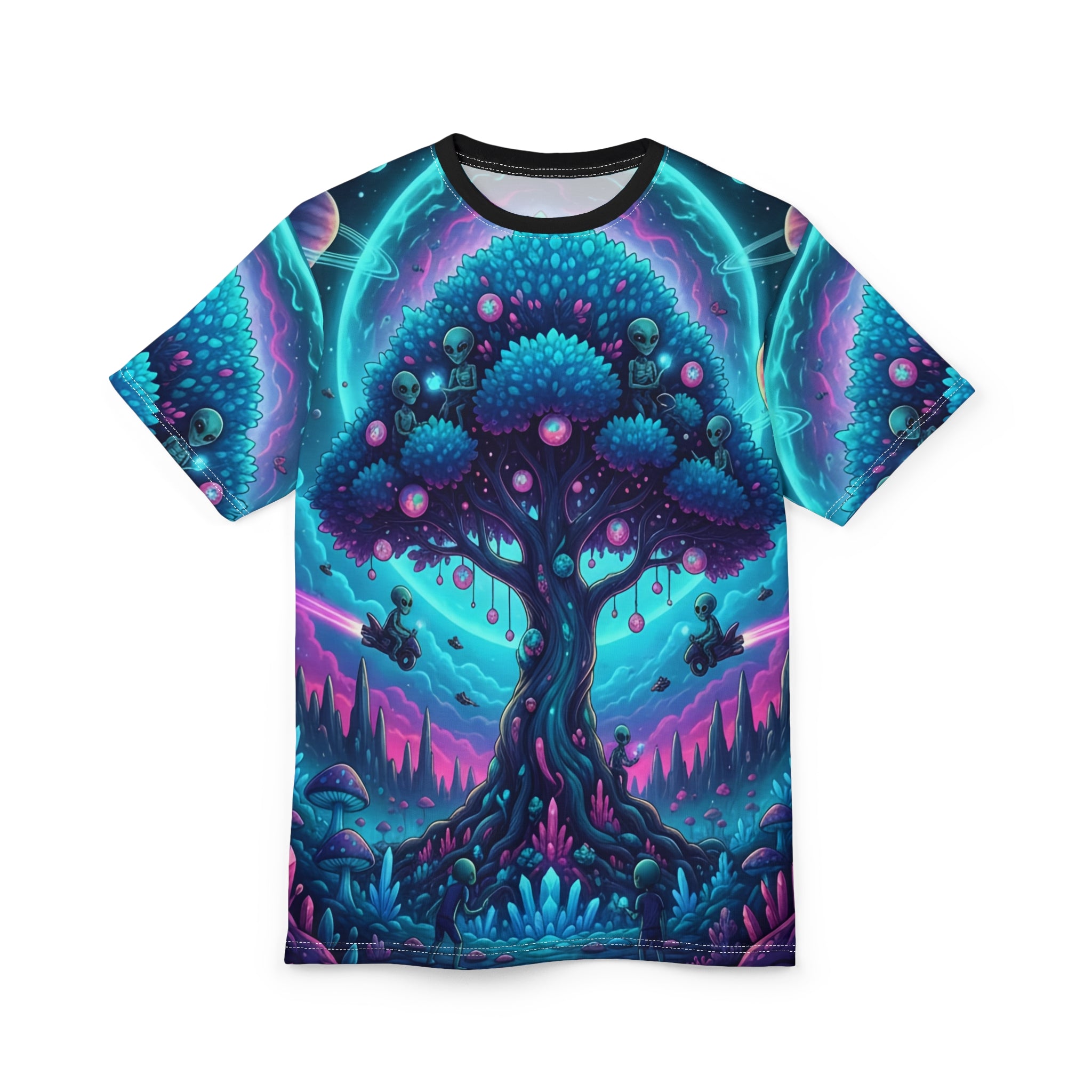 Cosmic Tree Unisex Cutting-Edge Tee – Vibrant AOP Design for Nature Lovers and Dreamers