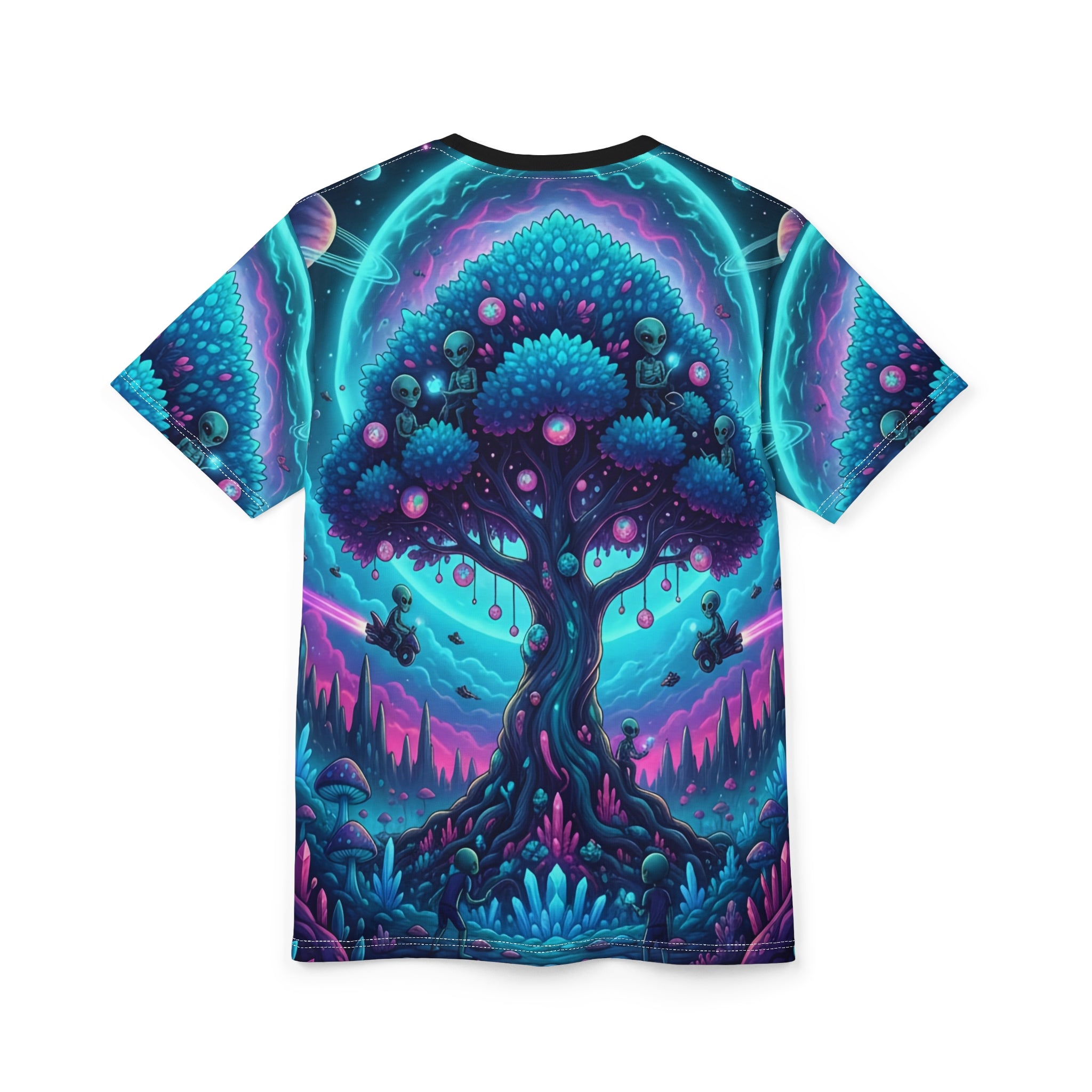 Cosmic Tree Unisex Cutting-Edge Tee – Vibrant AOP Design for Nature Lovers and Dreamers