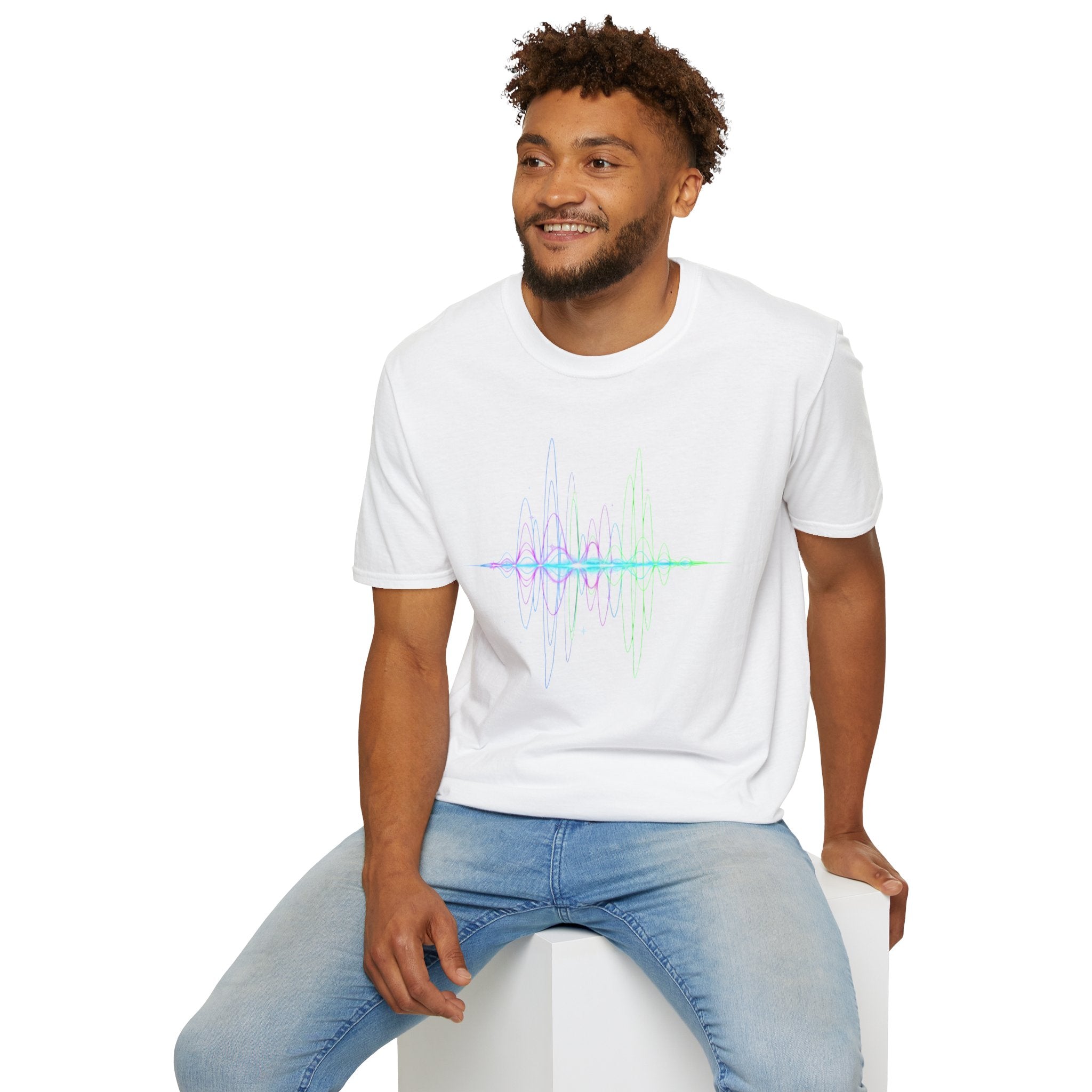 Vibrant Soundwave Unisex Softstyle T-Shirt, Music Lover Gift, Festival Wear, Graphic Tee, Casual Top