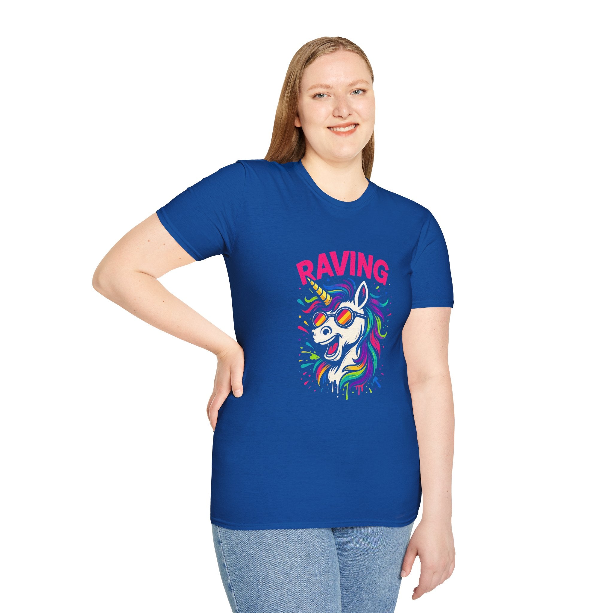 Colorful Raving Unicorn T-Shirt for Festivals, Unisex Graphic Tee, Party Shirt, Gift for Unicorn Lovers, Summer Wear