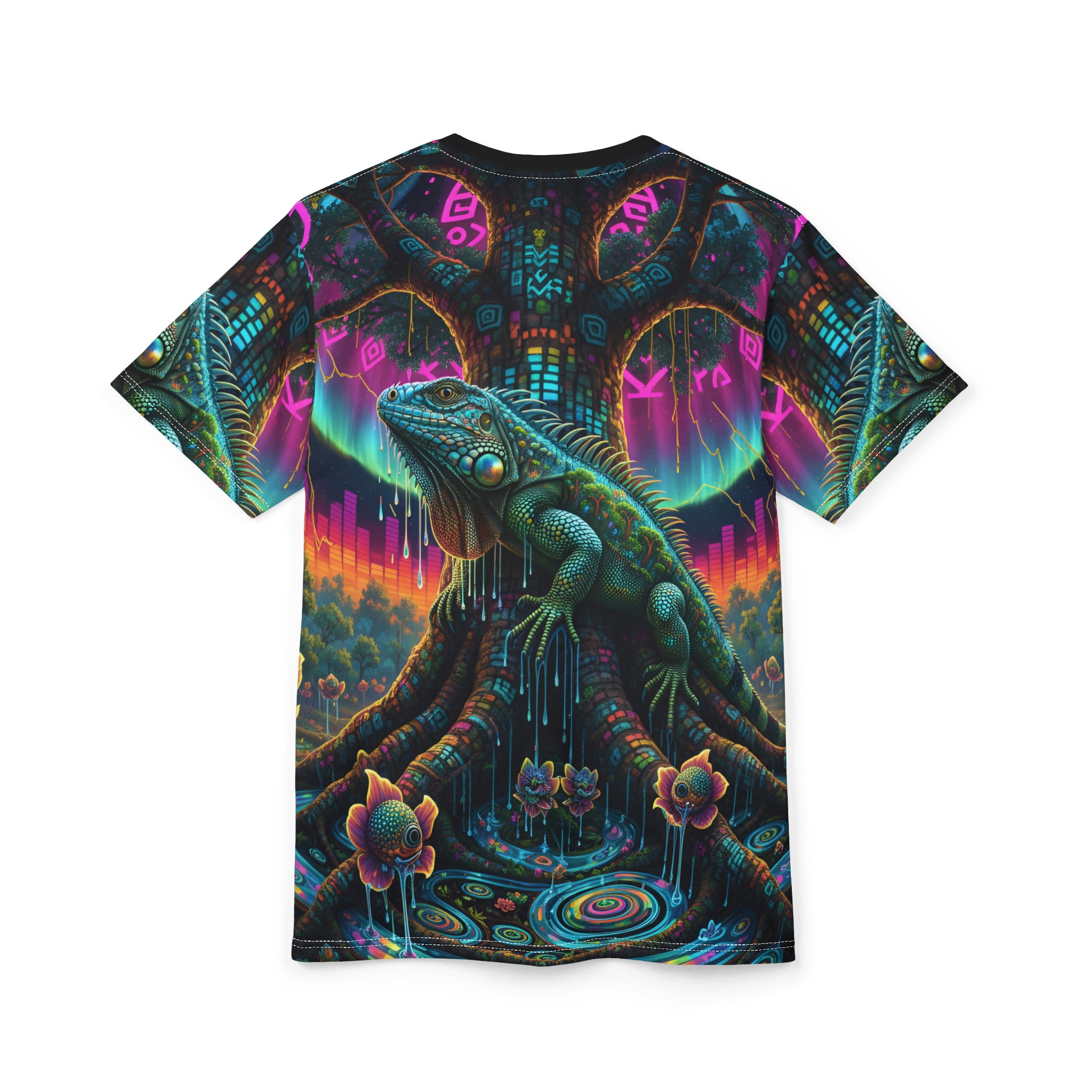 Psychedelic Iguana Tree Tee — Neon Fantasy All-Over Print
