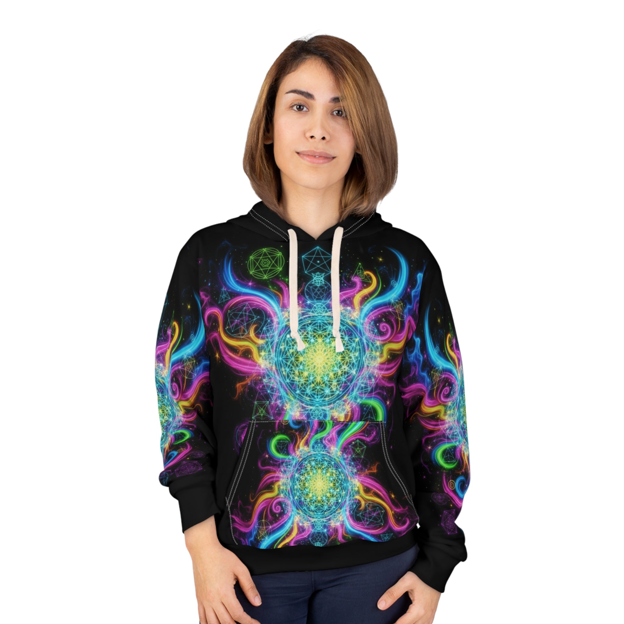 Colorful Cosmic Energy Hoodie, Unisex Pullover, Galaxy Print Sweatshirt, Festival Outfit, Psychedelic Apparel, Gift for Astronomers