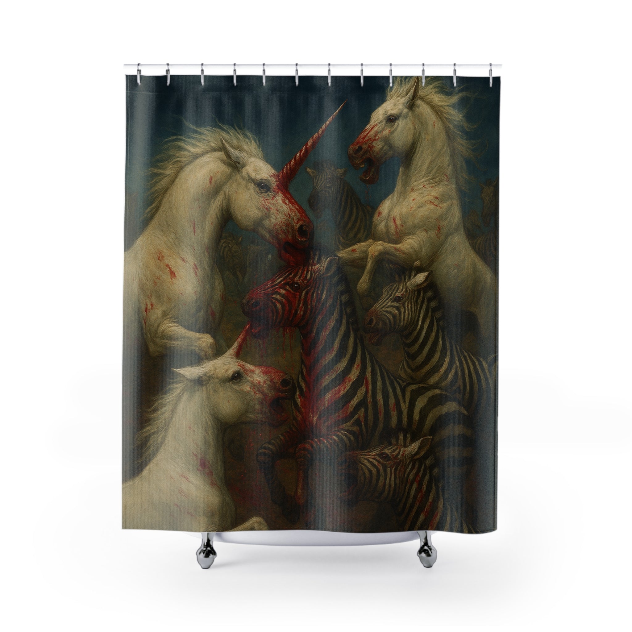 Unicorn Battle Shower Curtain, Artistic Home Decor, Unique Bathroom Accessories, Colorful Unicorn Design, Gifts for Unicorn Lovers