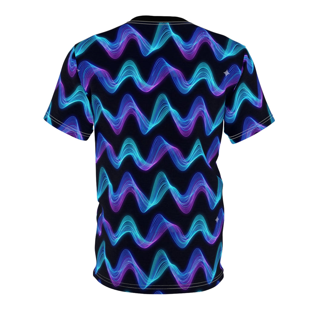 Neon Wave Graphic Tee — Blue & Purple All-Over Print