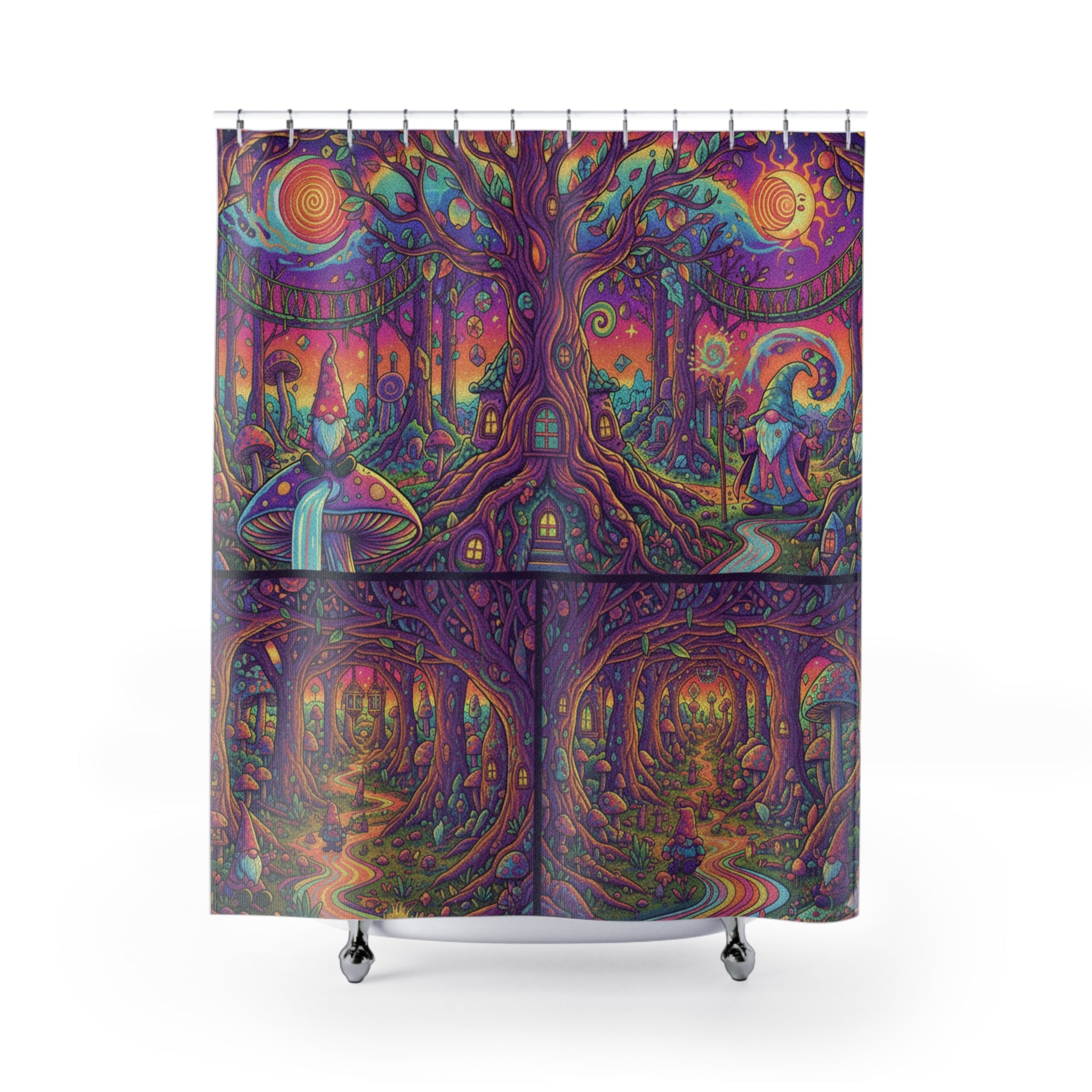 Trippy Forest Shower Curtain, Magical Bathroom Decor, Colorful Tree Design, Boho Style, Cozy Home Accessories