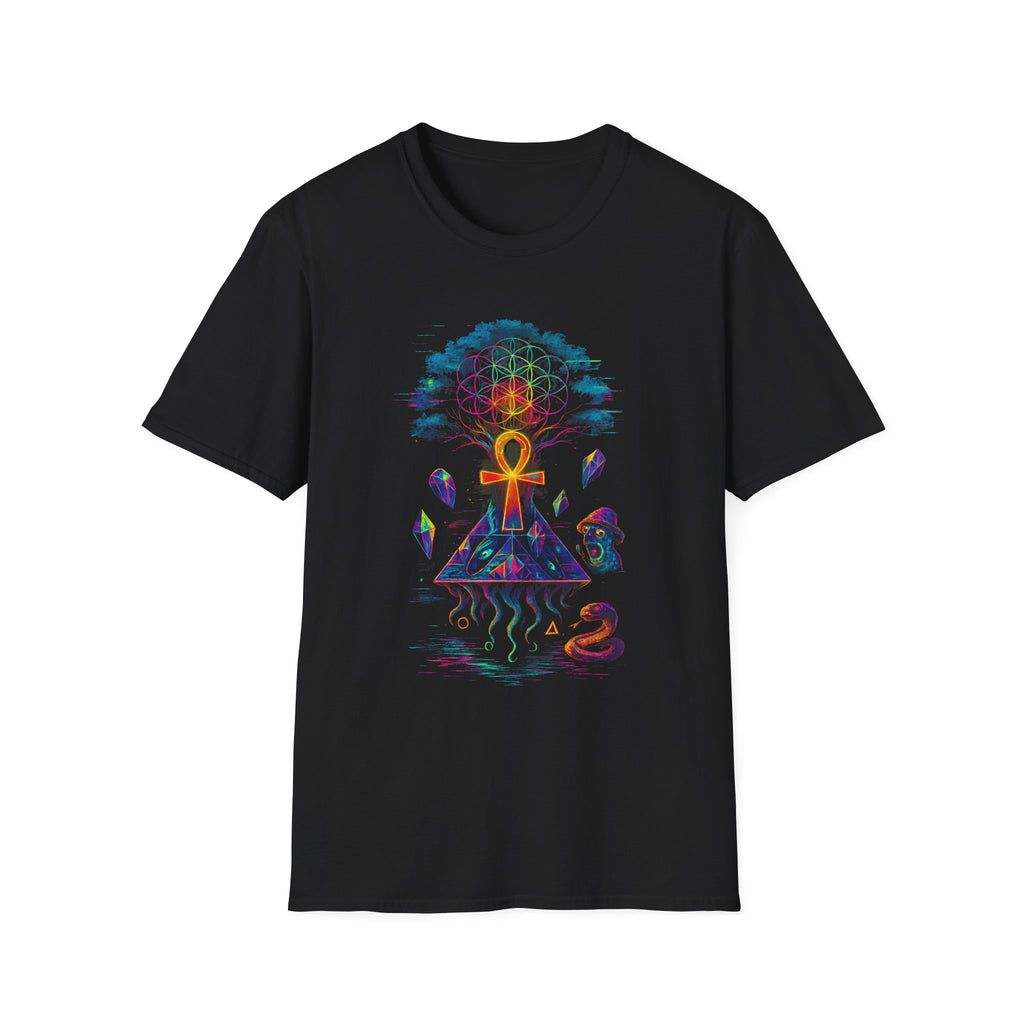 Mystical Geometry T-Shirt | Unisex Softstyle Tee for Spiritual Seekers | Psychedelic Art, Boho Style, Gift for Festivals