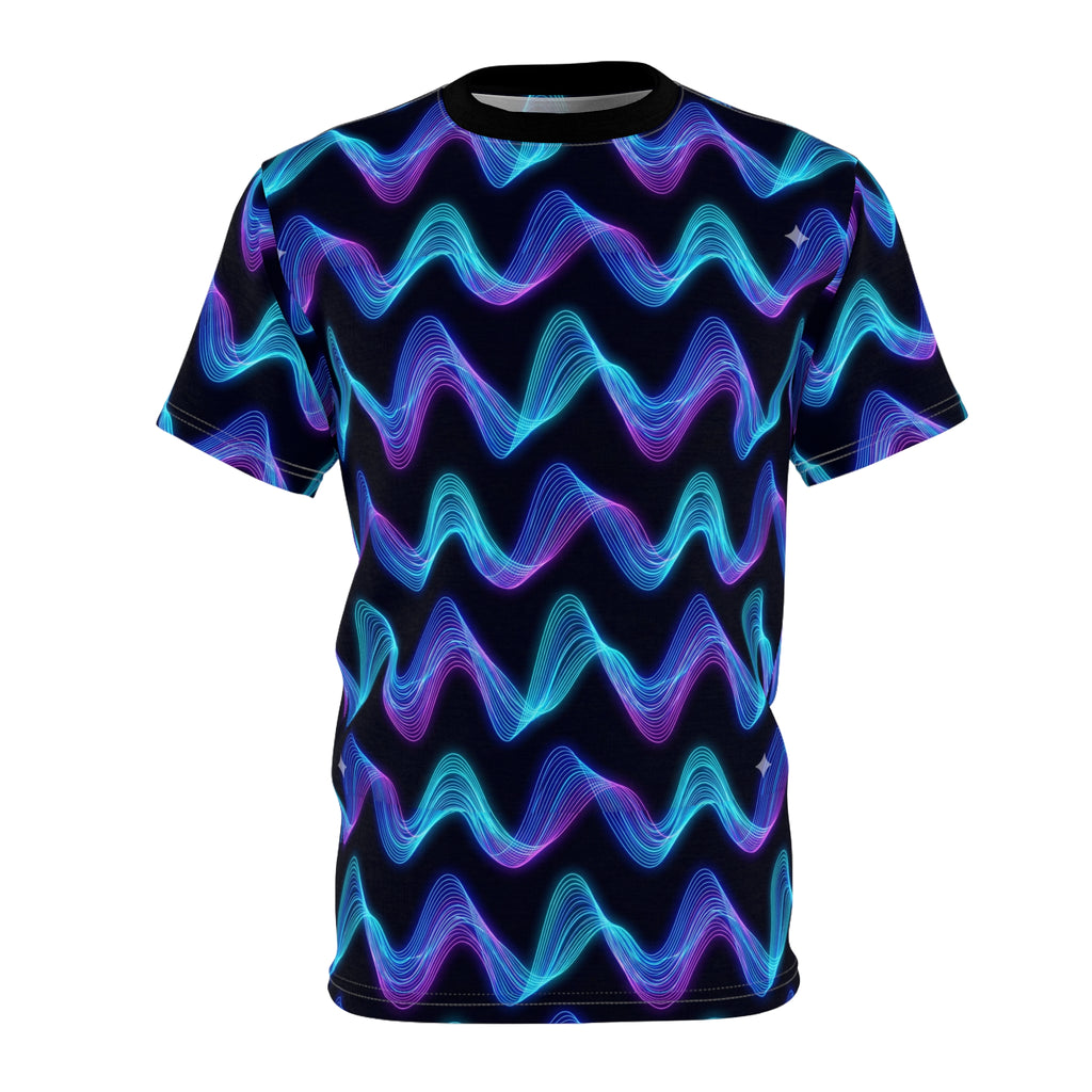Neon Wave Graphic Tee — Blue & Purple All-Over Print