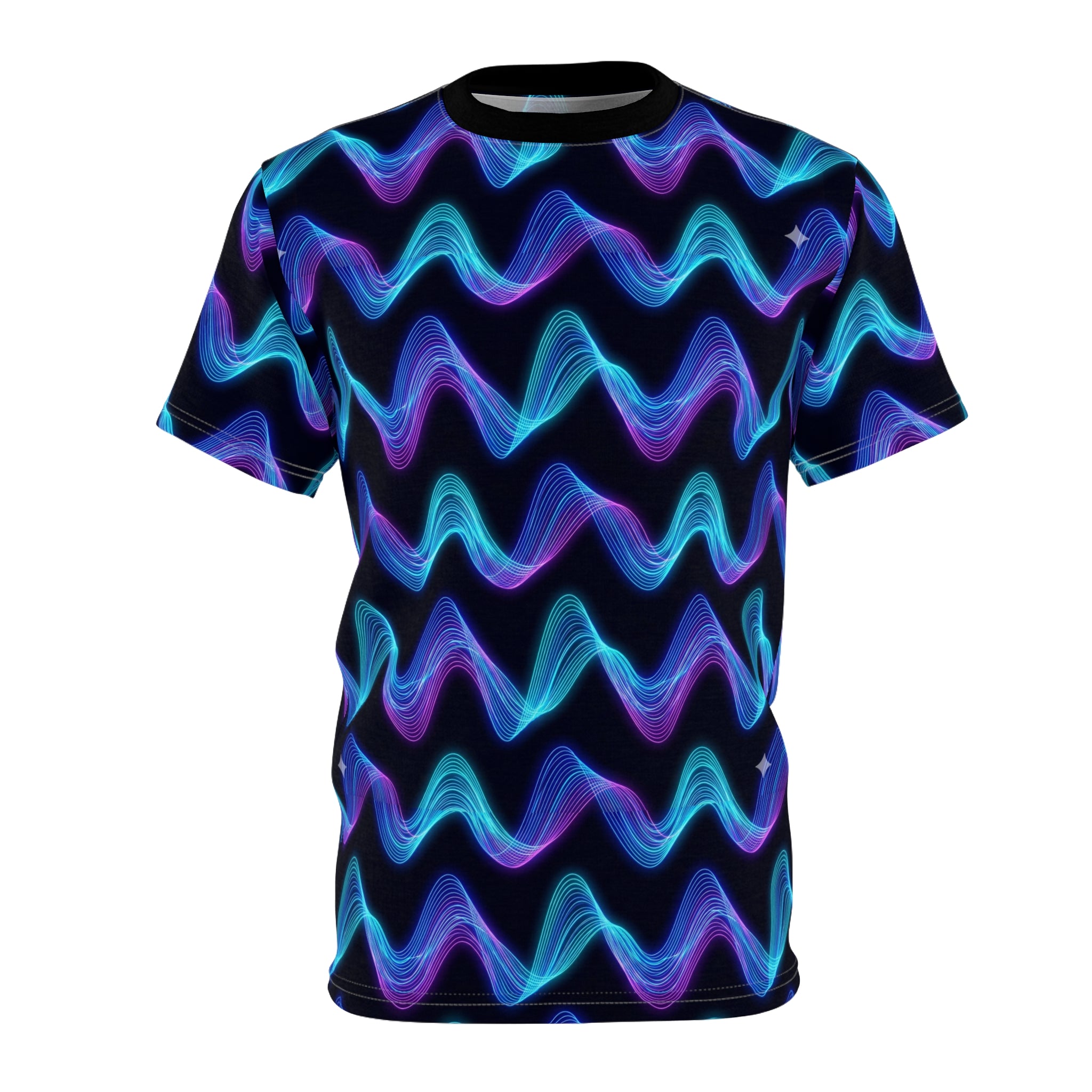 Neon Wave Graphic Tee — Blue & Purple All-Over Print