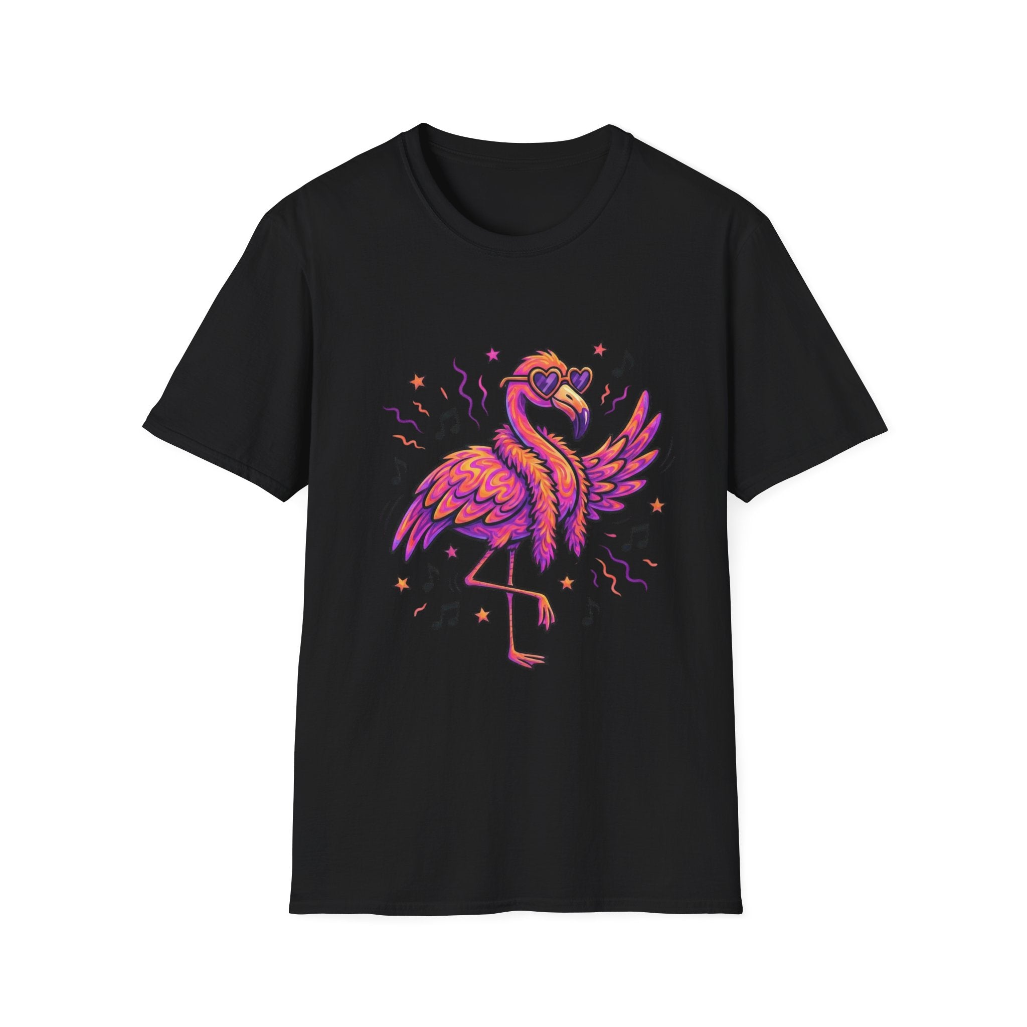 Neon Pink Flamingo Graphic T-Shirt — Retro 80s Vibe Casual Tee