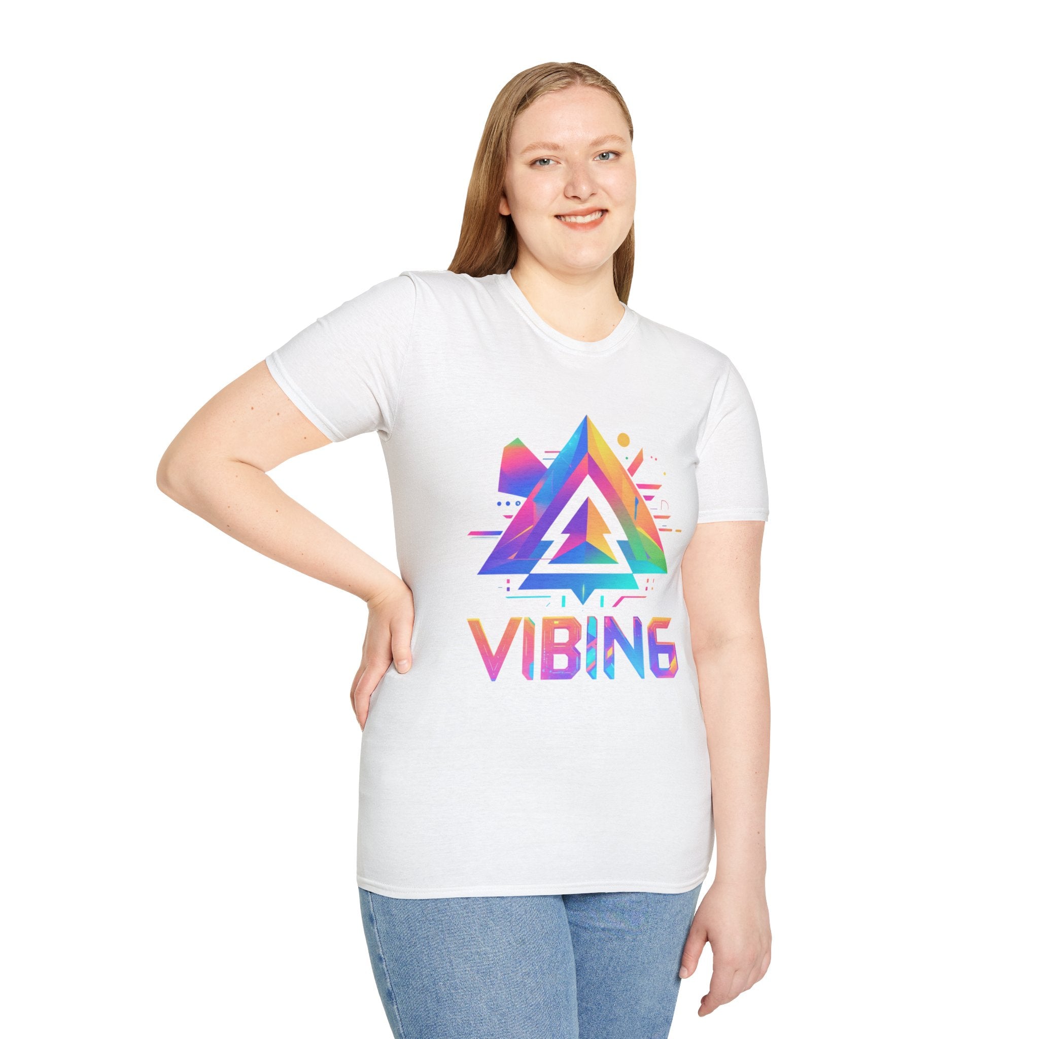 Colorful VIBING Unisex Softstyle T-Shirt, Trendy Graphic Tee, Casual Wear, Festival Fashion, Gift for Music Lovers, Weekend Vibes