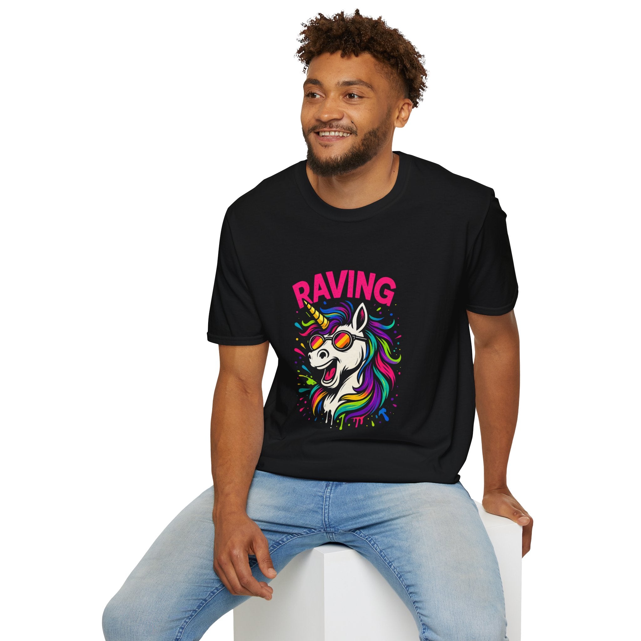 Colorful Raving Unicorn T-Shirt for Festivals, Unisex Graphic Tee, Party Shirt, Gift for Unicorn Lovers, Summer Wear