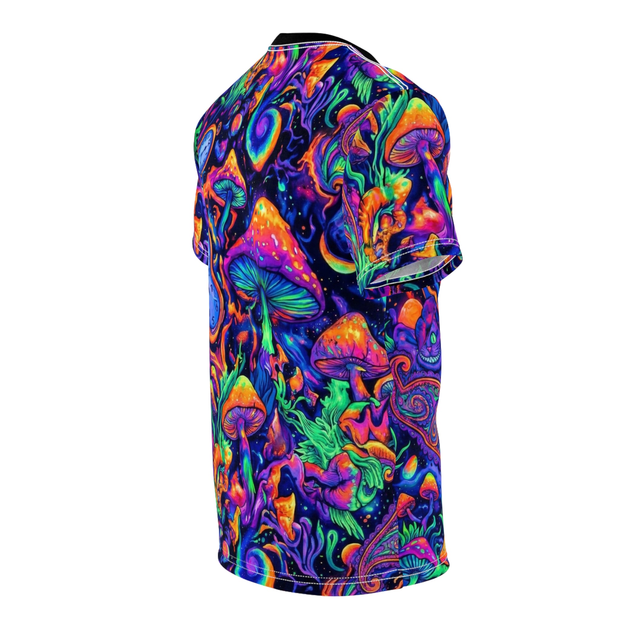 Psychedelic Mushroom All-Over Print Tee — Neon Trippy Fungi Shirt