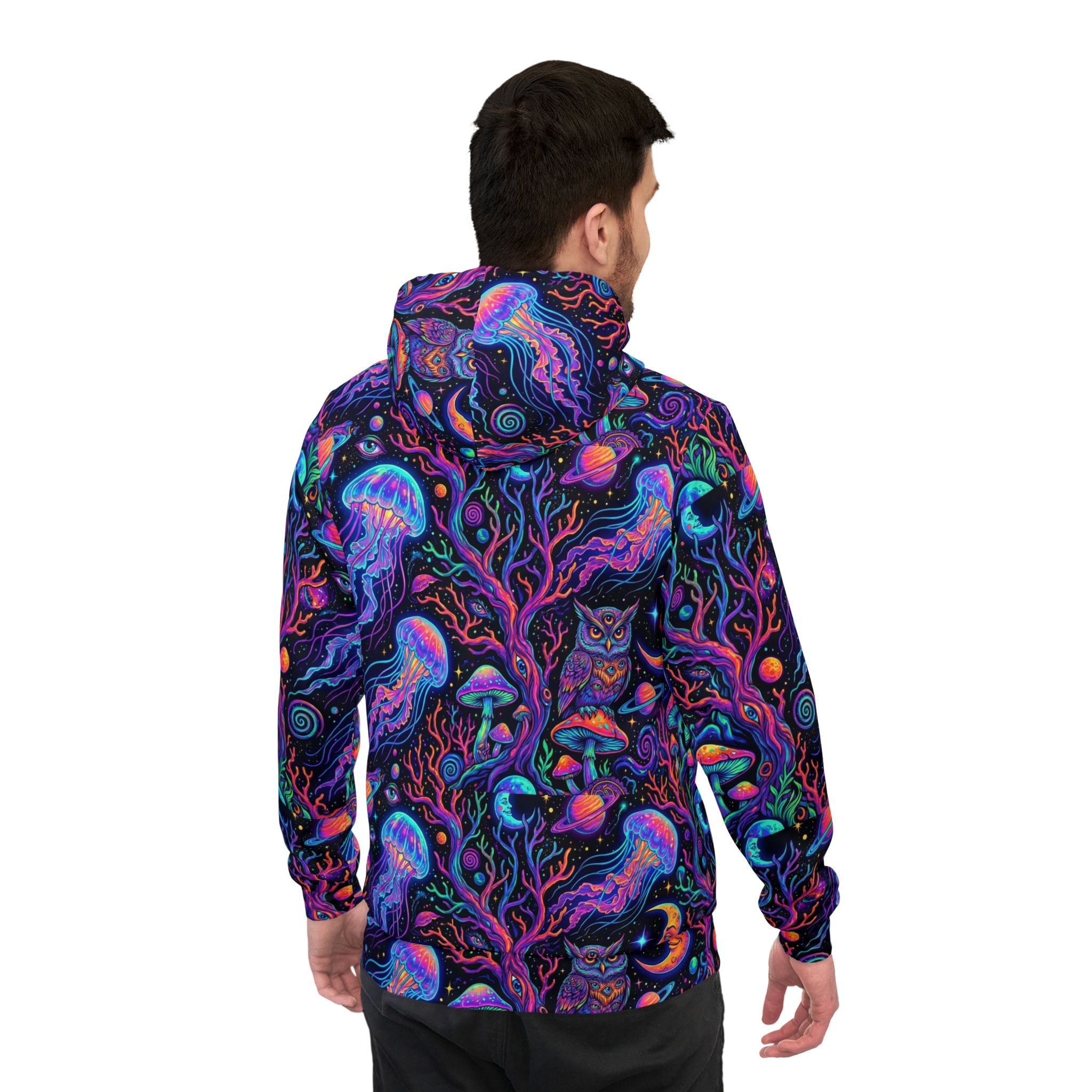 Neon Ocean Dream Athletic Hoodie — Psychedelic Jellyfish & Moon All-Over Print