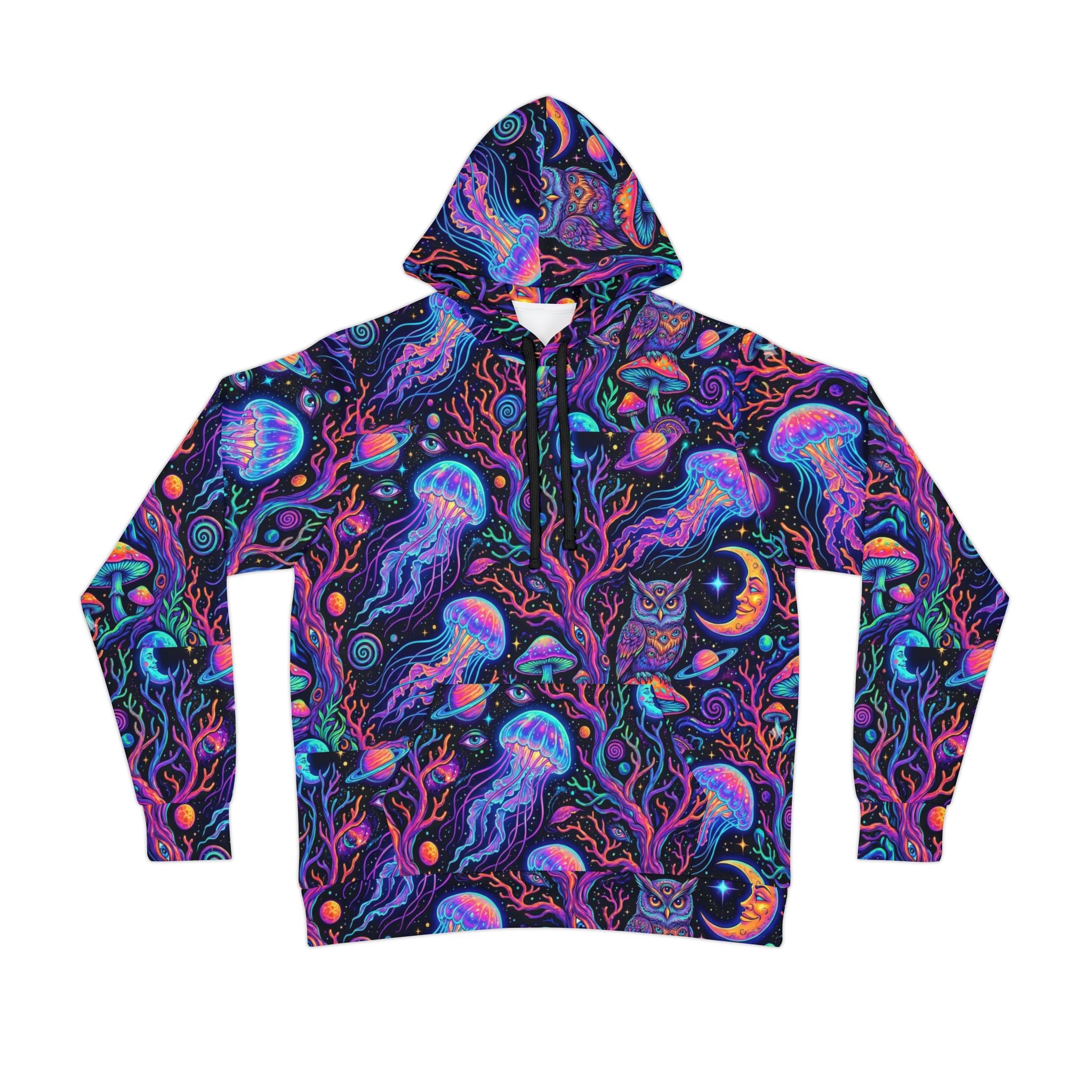 Neon Ocean Dream Athletic Hoodie — Psychedelic Jellyfish & Moon All-Over Print