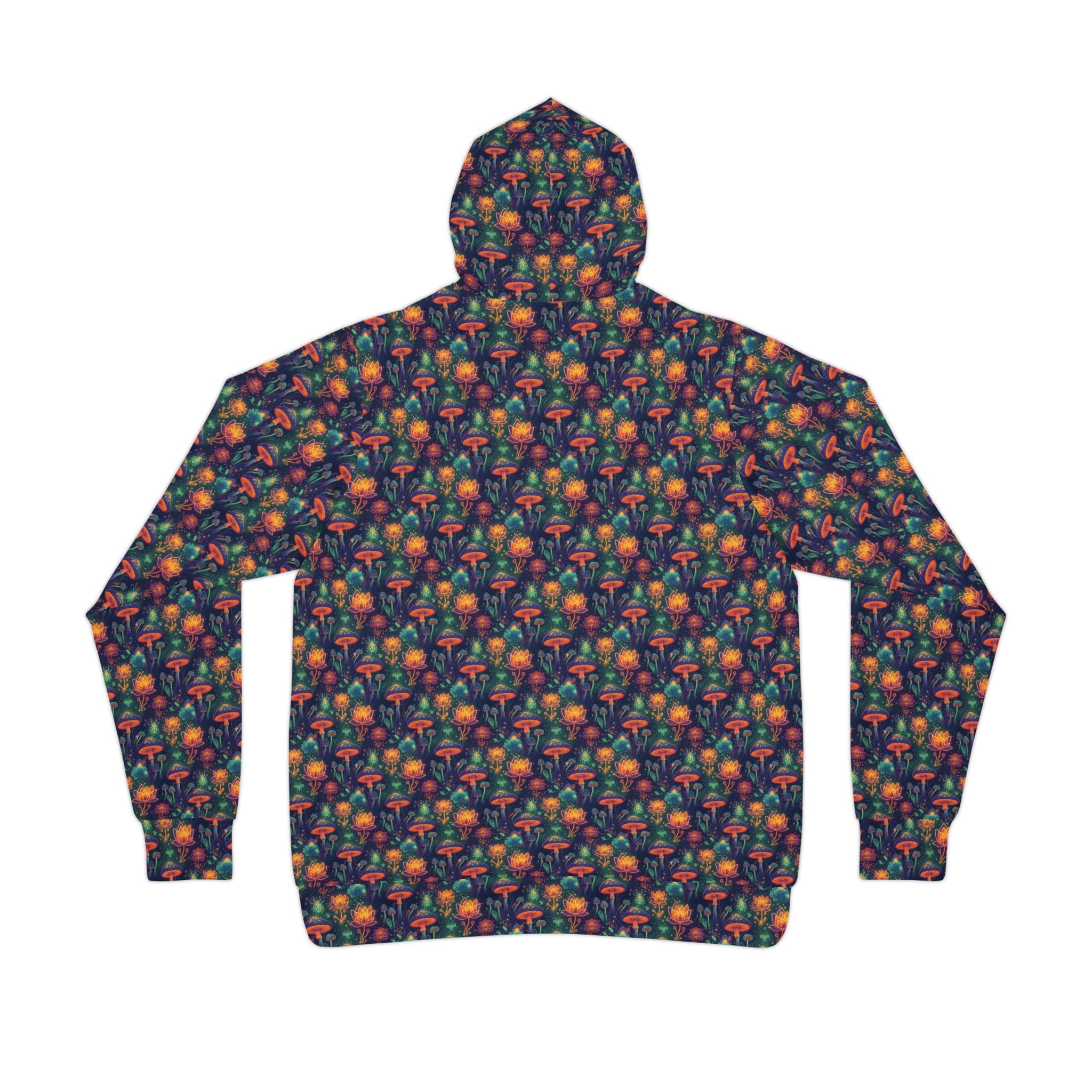 Mushroom Pattern Athletic Hoodie — Colorful All-Over Print Outdoor Pullover