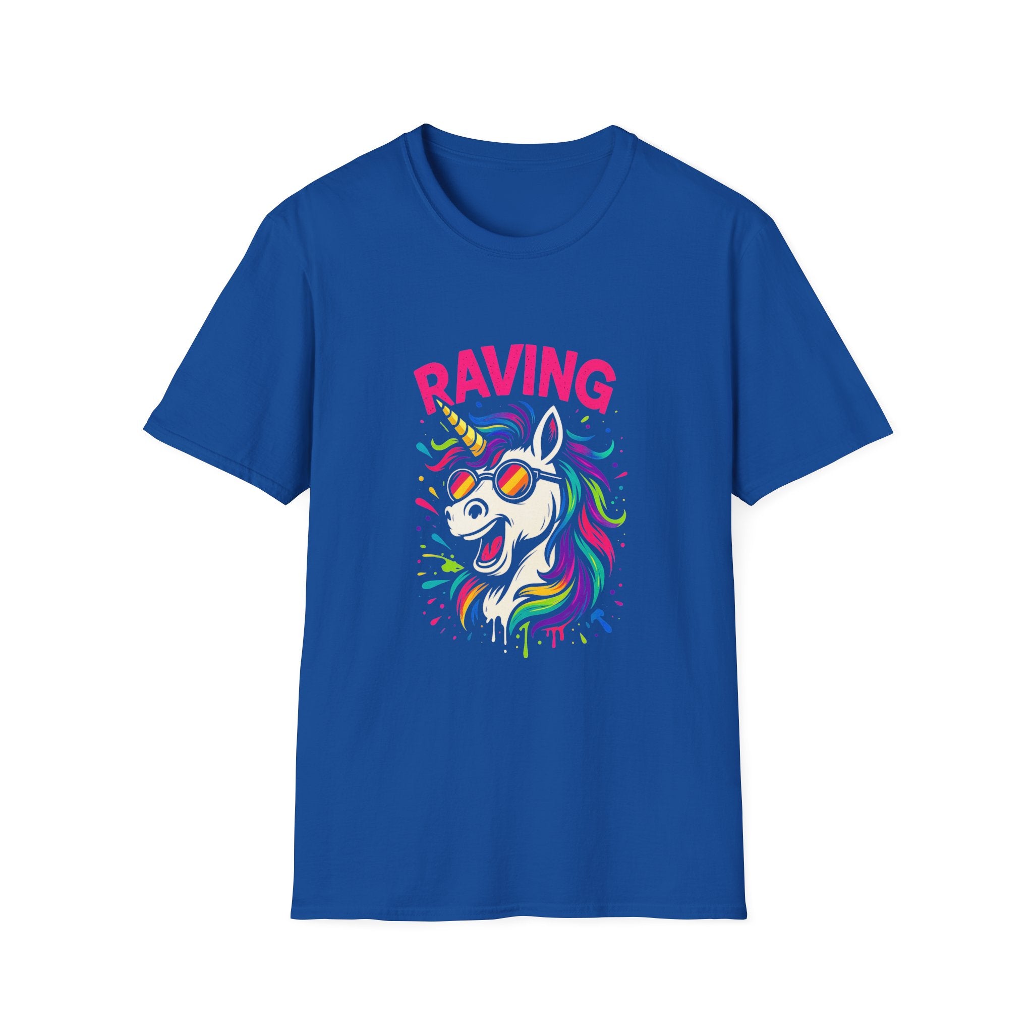 Colorful Raving Unicorn T-Shirt for Festivals, Unisex Graphic Tee, Party Shirt, Gift for Unicorn Lovers, Summer Wear