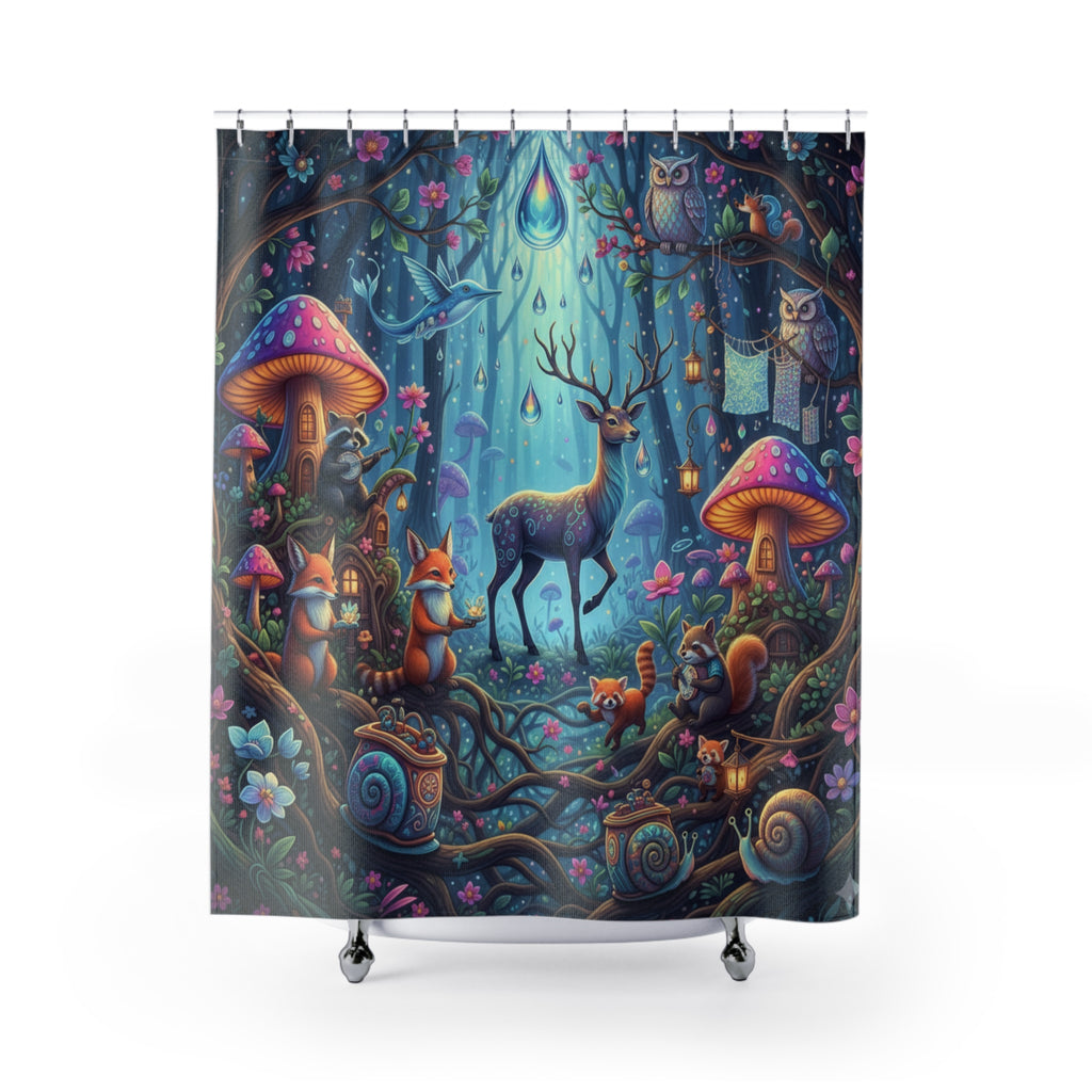 Whimsical Forest Shower Curtain with Enchanted Creatures