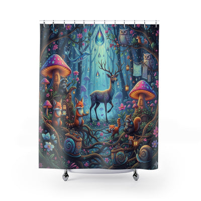 Whimsical Forest Shower Curtain with Enchanted Creatures