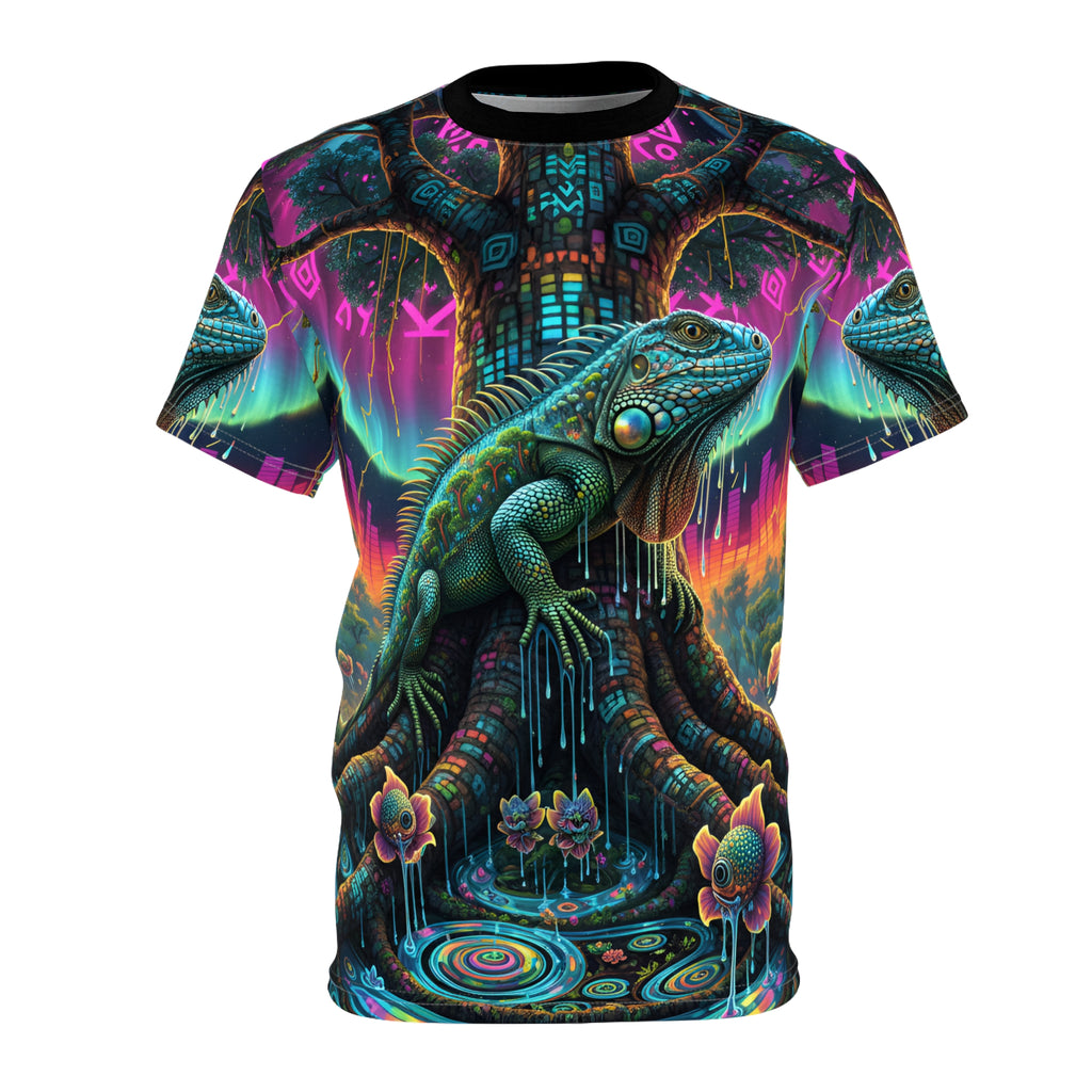 Psychedelic Iguana Tree Tee — Neon Fantasy All-Over Print