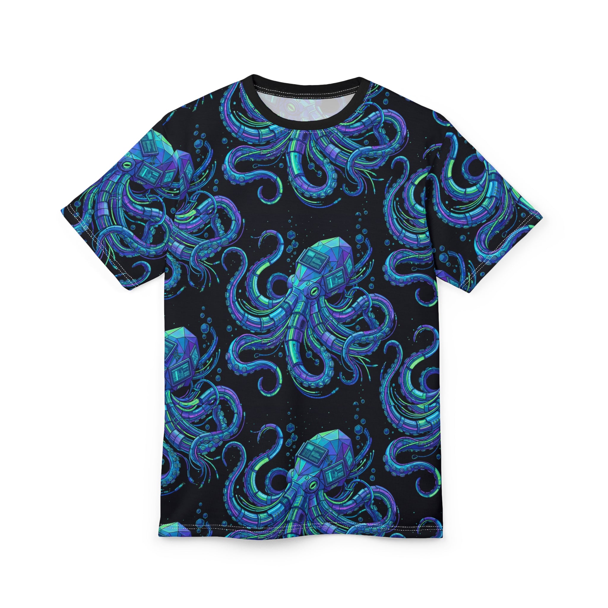 Blue Geometric Octopus All-Over Print Tee