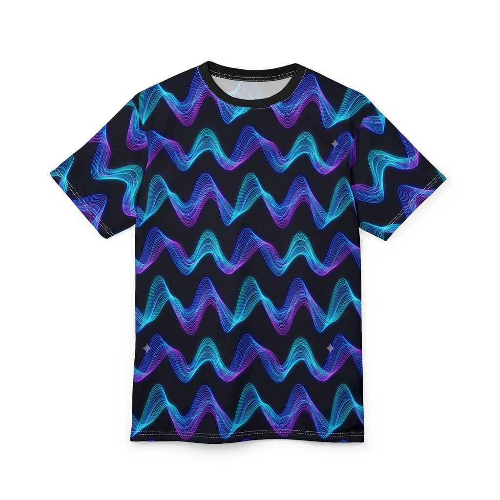 Neon Wave Graphic Tee — Blue & Purple All-Over Print