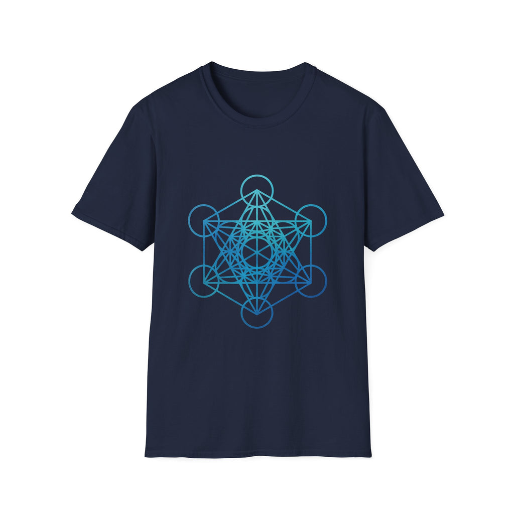 Geometric Spiritual T-Shirt, Metatron's Cube Design, Unisex Softstyle Tee, Gift for Yoga Lovers, Meditation Attire, Spiritual Shirt