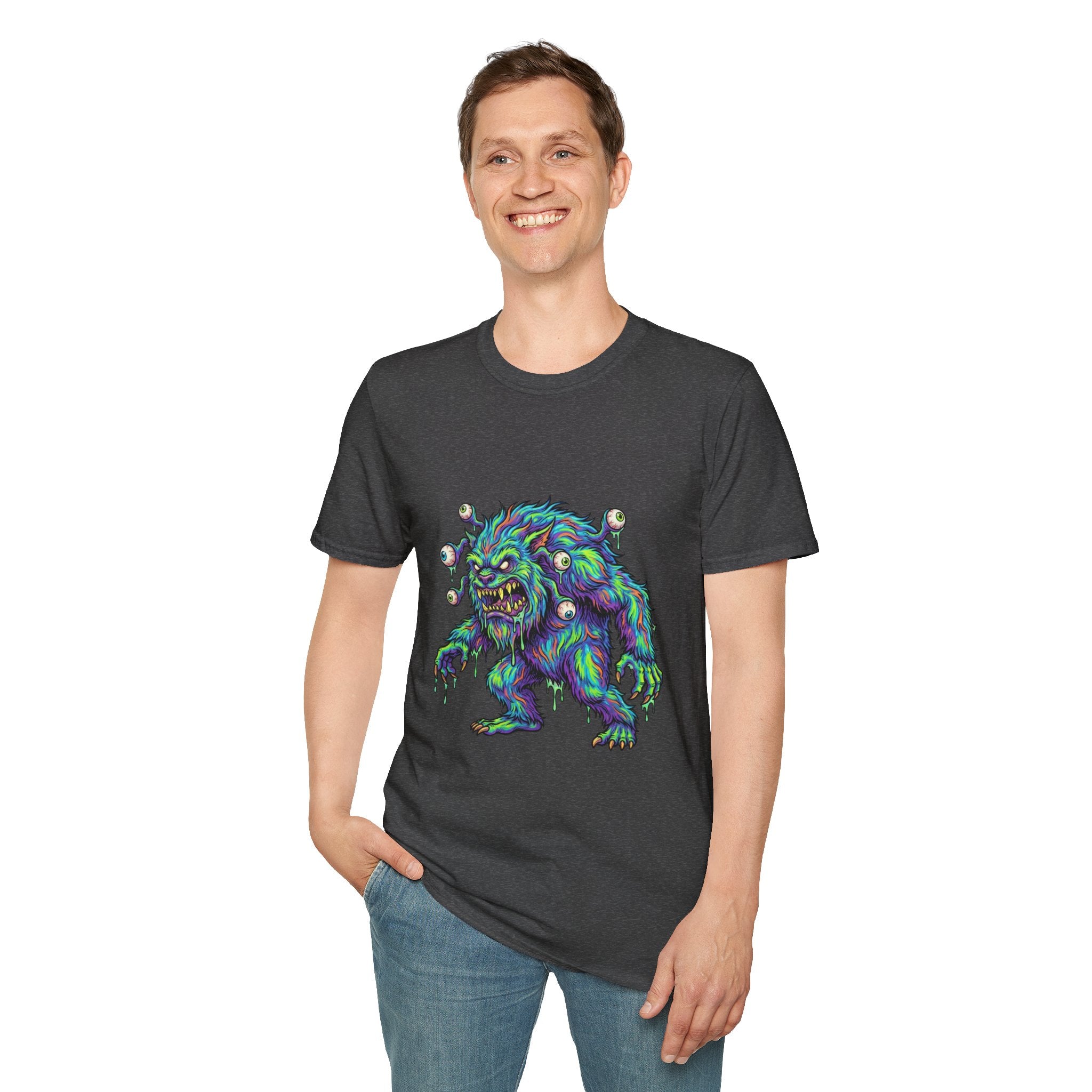 Monster Graphic T-Shirt — Neon Cyclops Beast Horror Tee