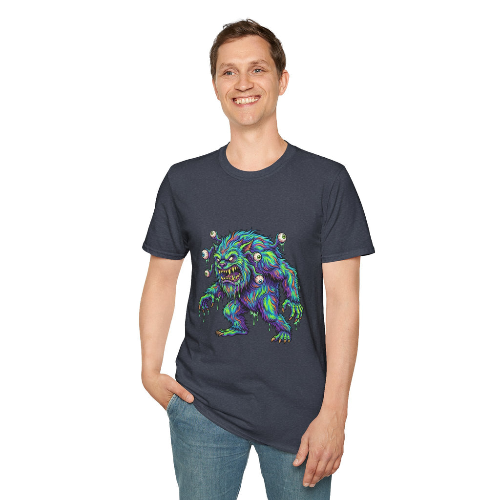 Monster Graphic T-Shirt — Neon Cyclops Beast Horror Tee