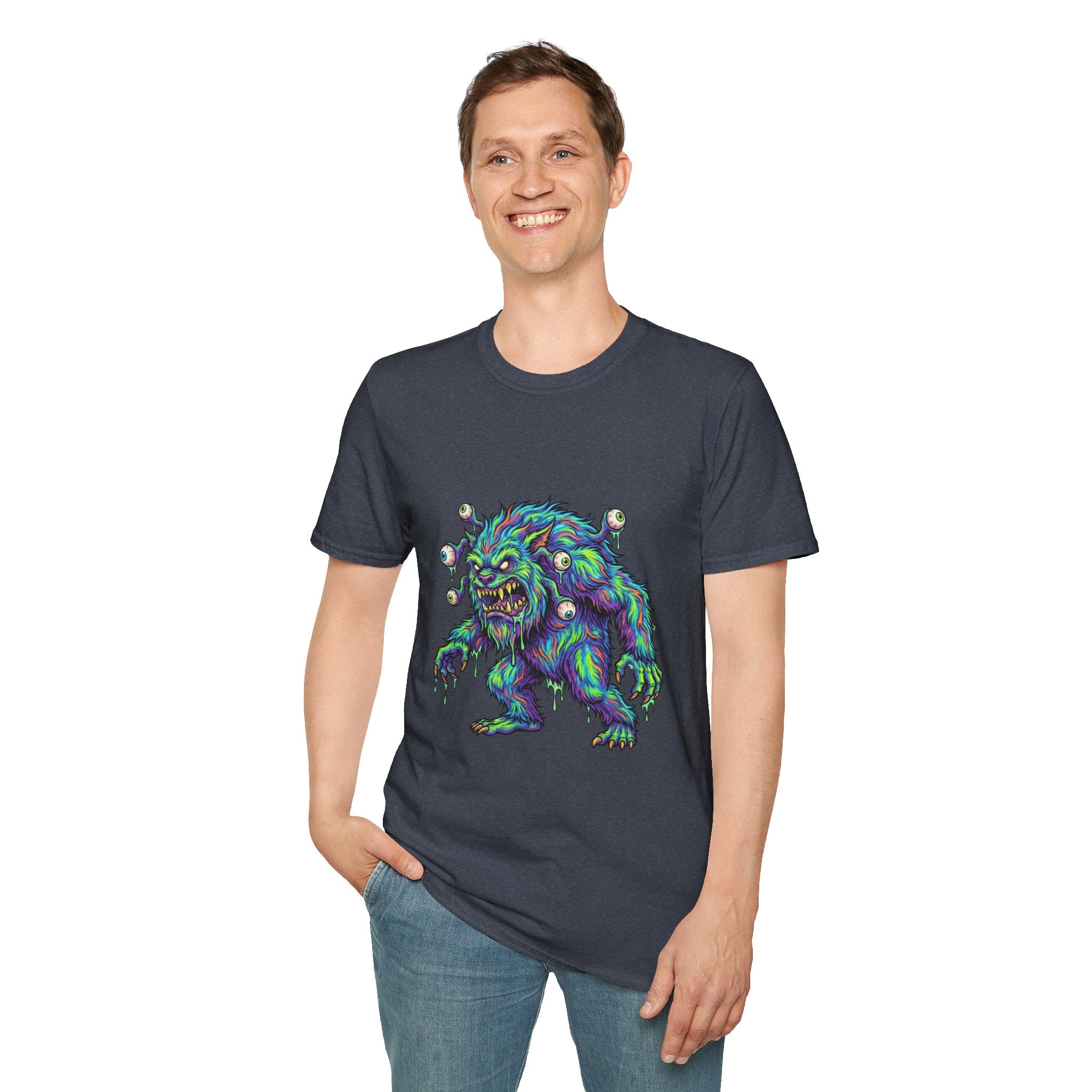 Monster Graphic T-Shirt — Neon Cyclops Beast Horror Tee