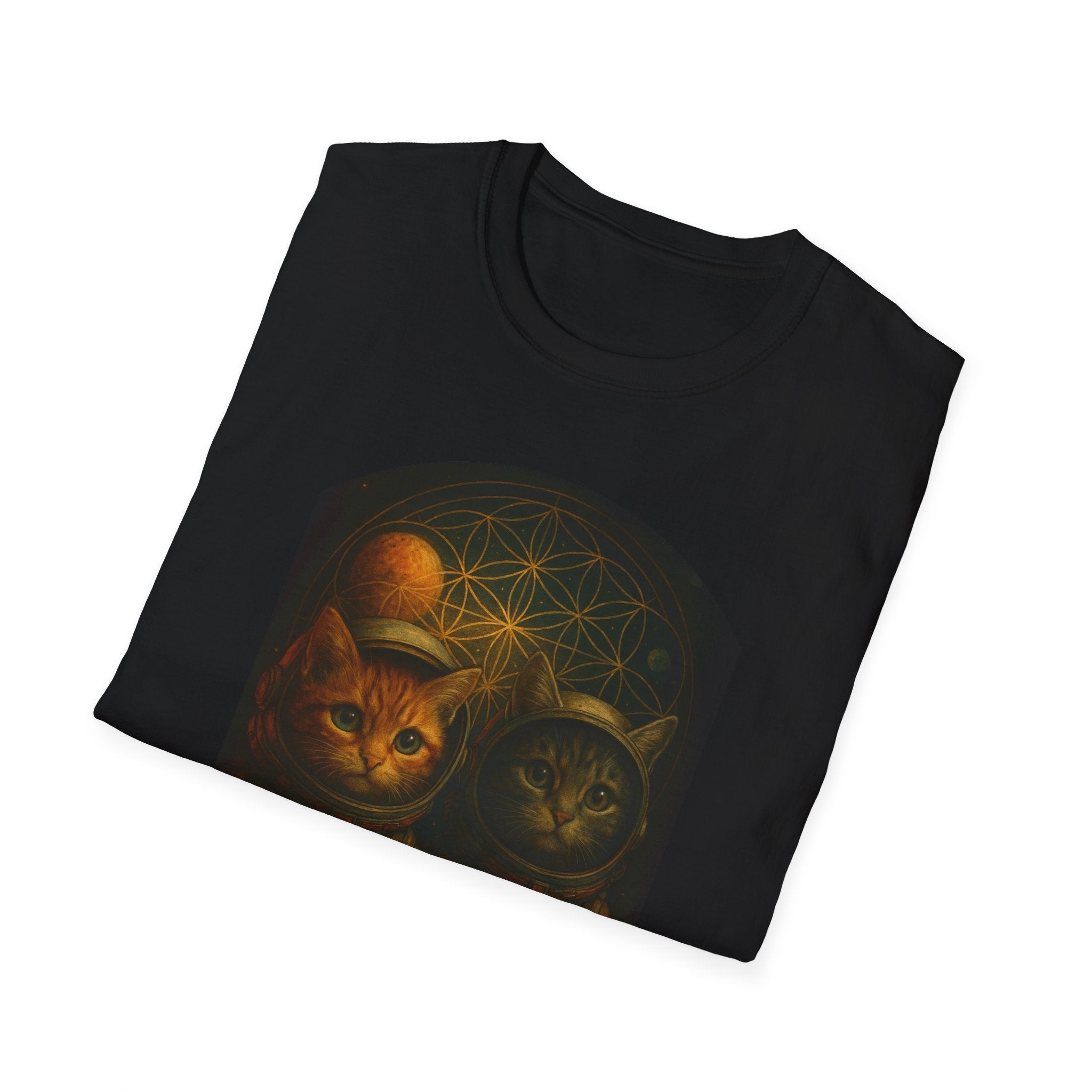 Cosmic Kitties Unisex T-Shirt, Softstyle Tee, Cat Lover Gift, Astrology Shirt, Unique Animal Apparel, Astronaut Cats Tee